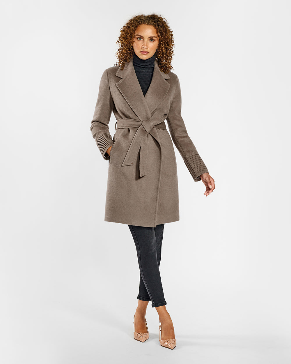 Sentaler wrap coat with ribbed sleeves store