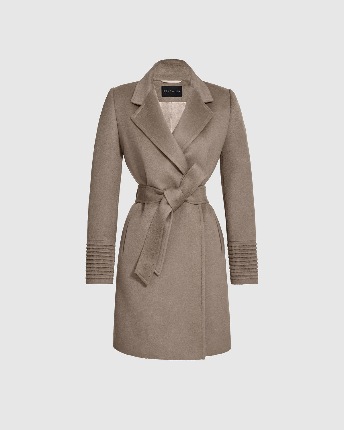 Mid Length Notched Collar Wrap Coat - Warm Taupe – SENTALER