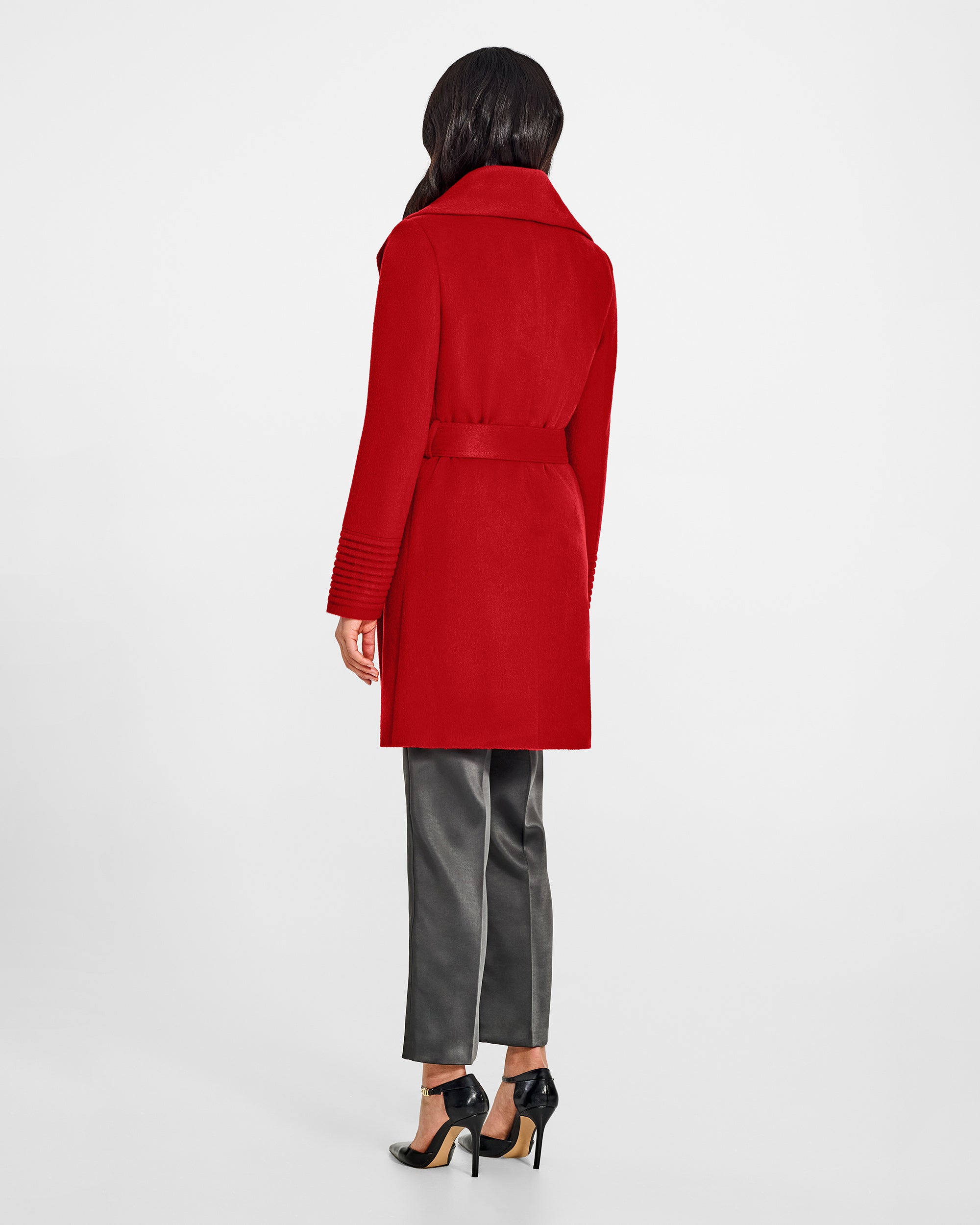 Mid Length Shawl Collar Wrap Scarlet Red Coat | SENTALER