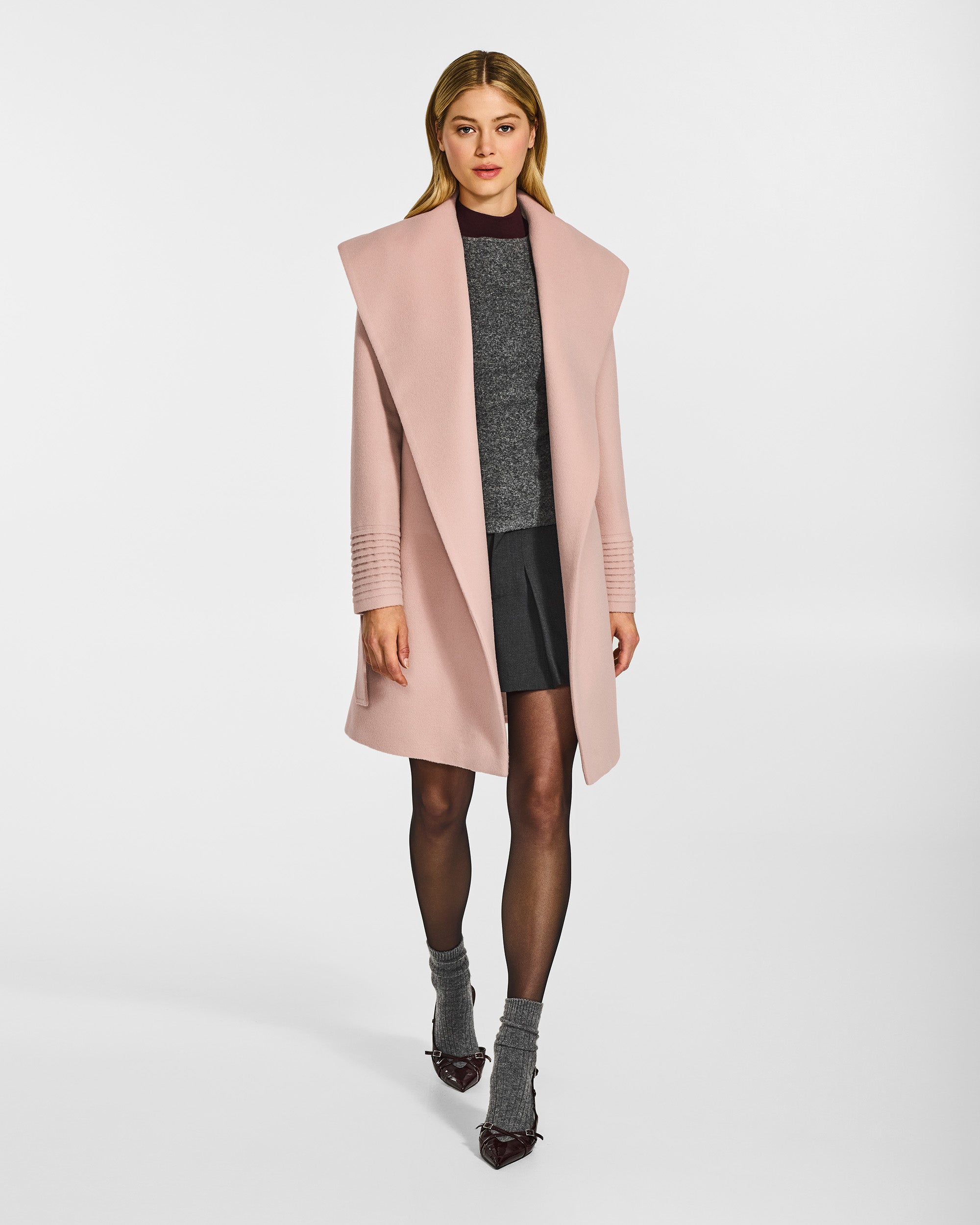 Mid Length Shawl Collar Wrap Coat - Blush Pink – SENTALER