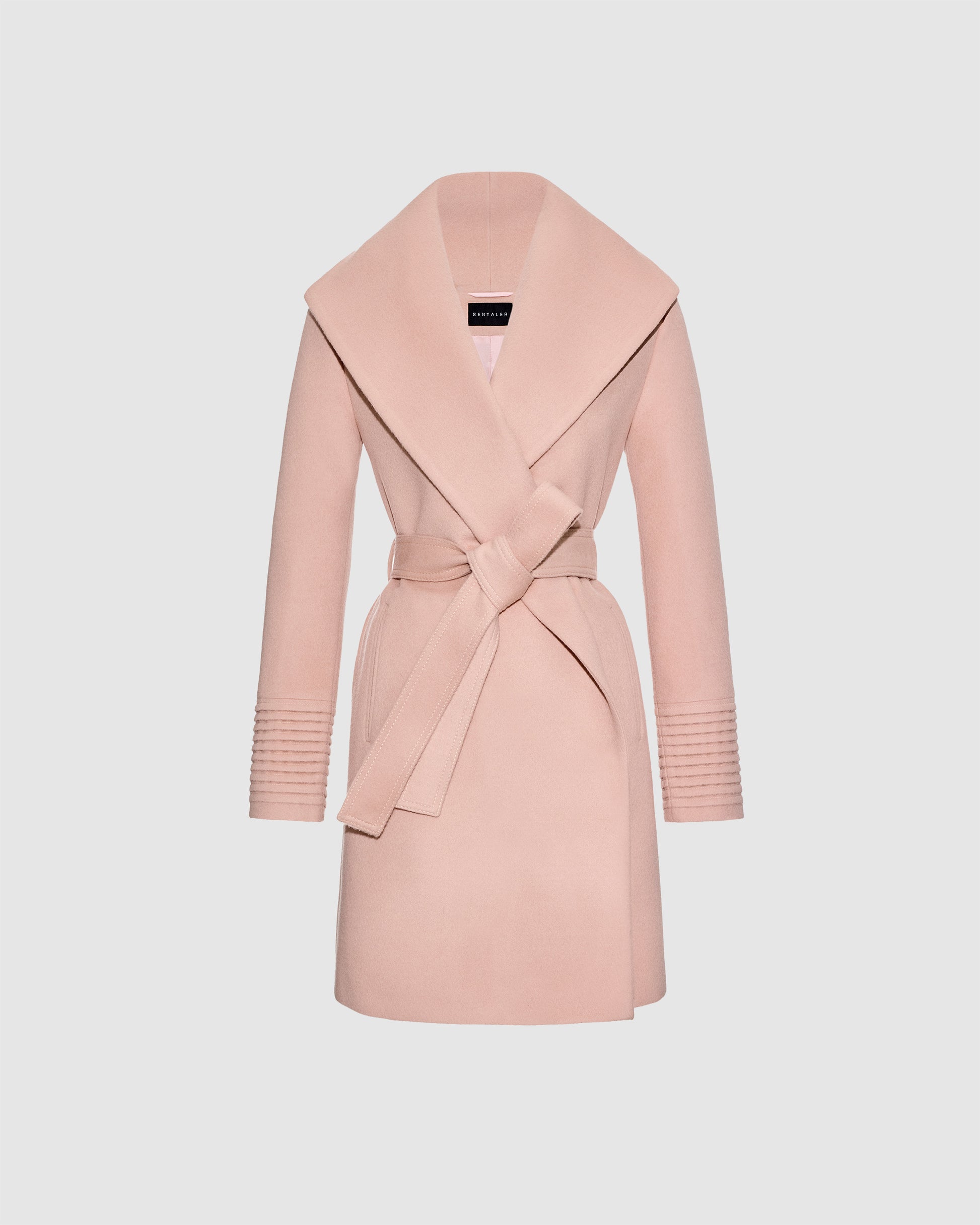 Mid Length Shawl Collar Wrap Blush Pink Coat SENTALER