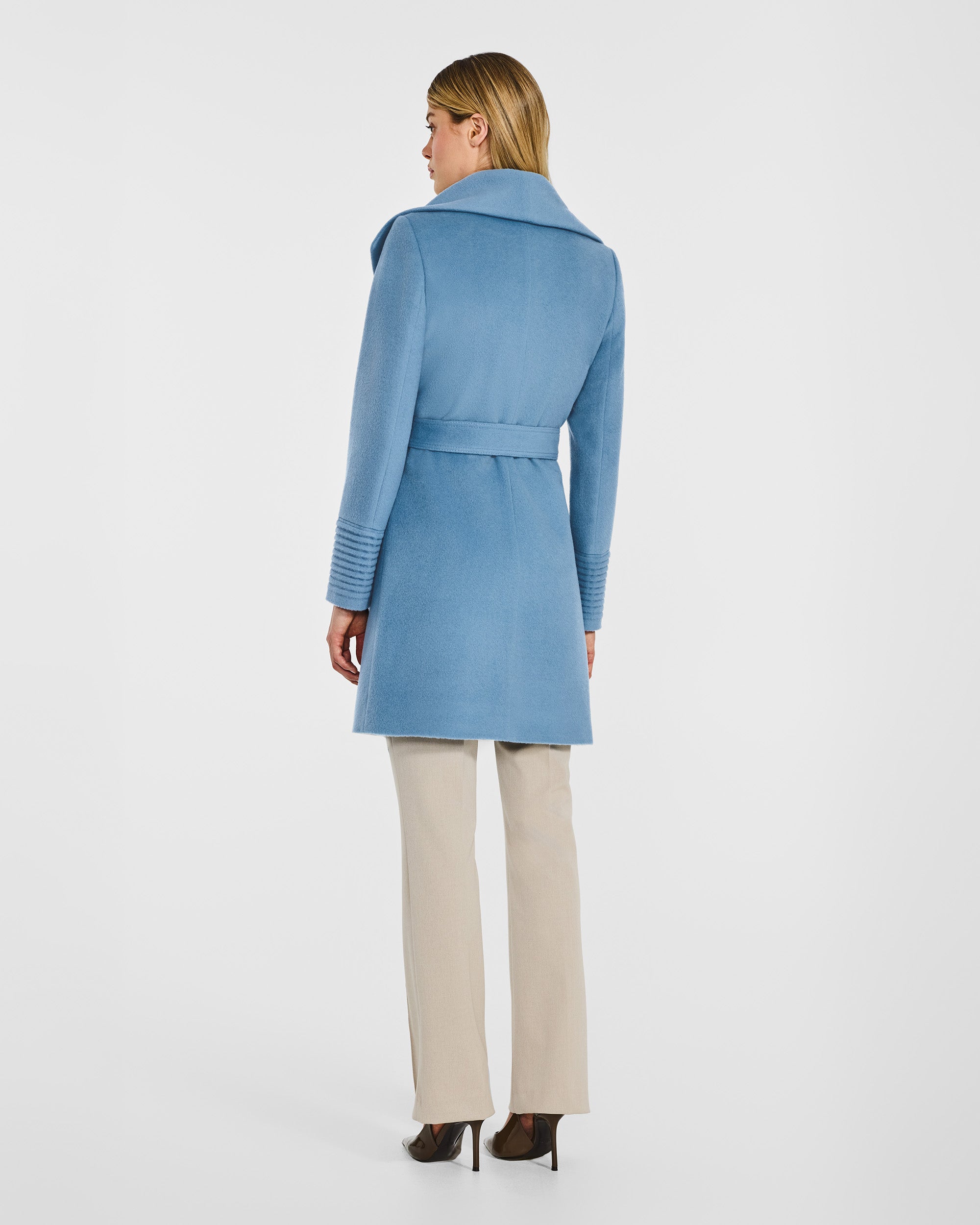 Mid Length Shawl Collar Wrap Coat - Steel Blue – SENTALER