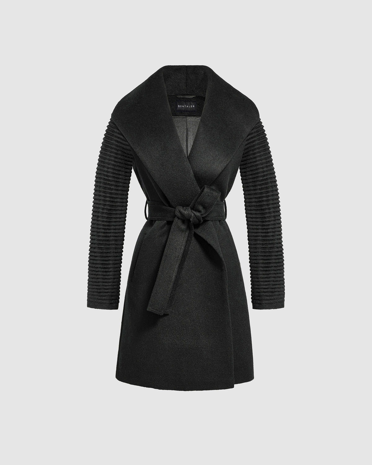 Alpaca Mid Length Shawl Collar Wrap Coat Ribbed Sleeves