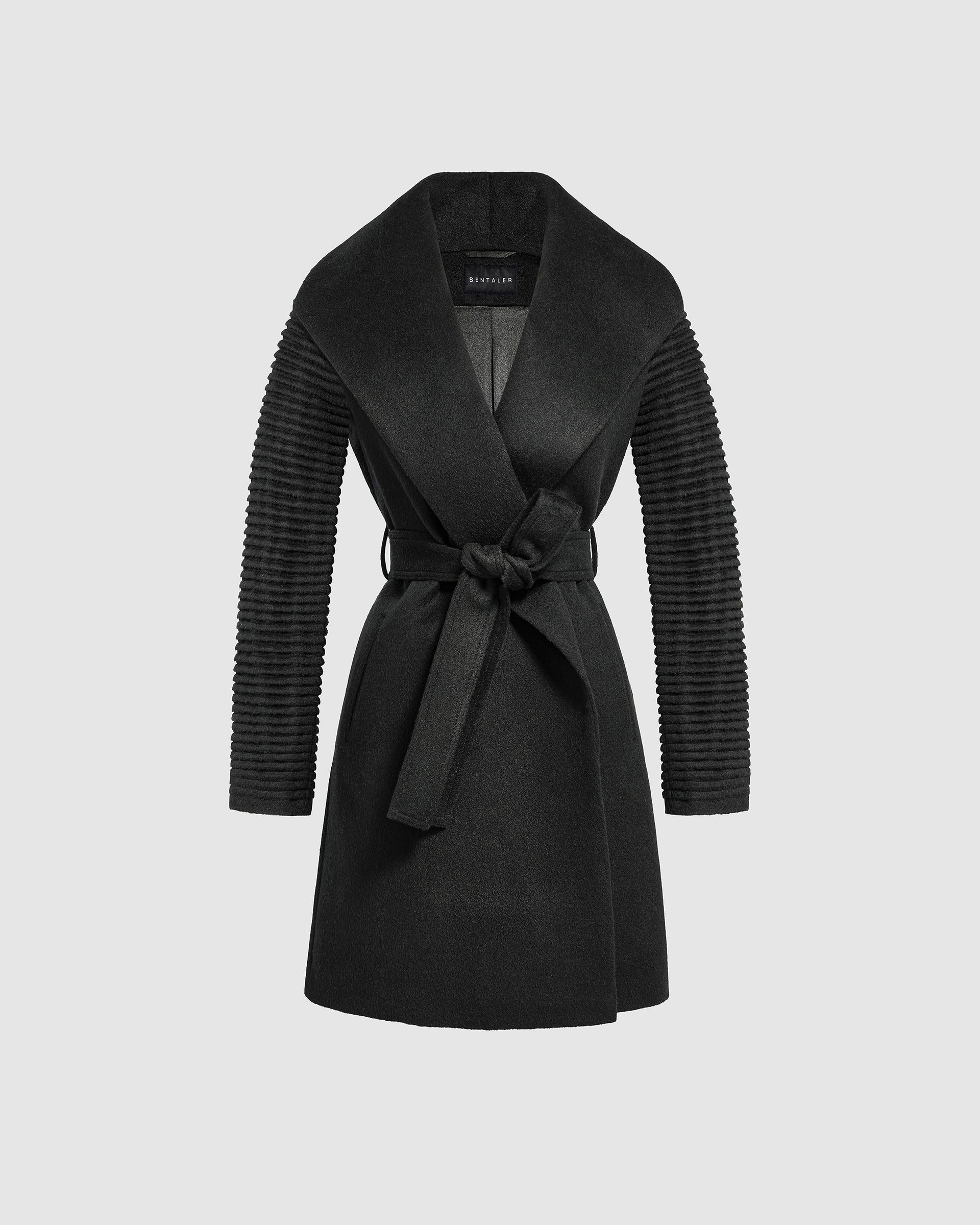 Alpaca Mid Length Shawl Collar Wrap Coat Ribbed Sleeves