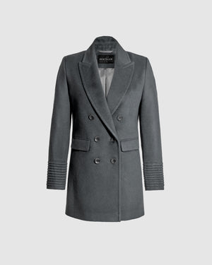 Sentaler graphite grey topcoat made of baby alpaca wool with a peak collar, displayed on a white background.