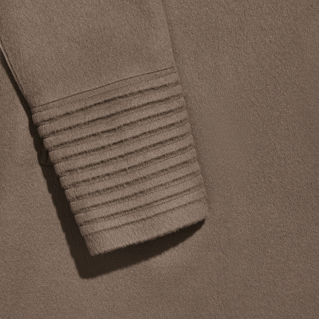 Long Wide Notched Collar Wrap Warm Taupe Coat | SENTALER