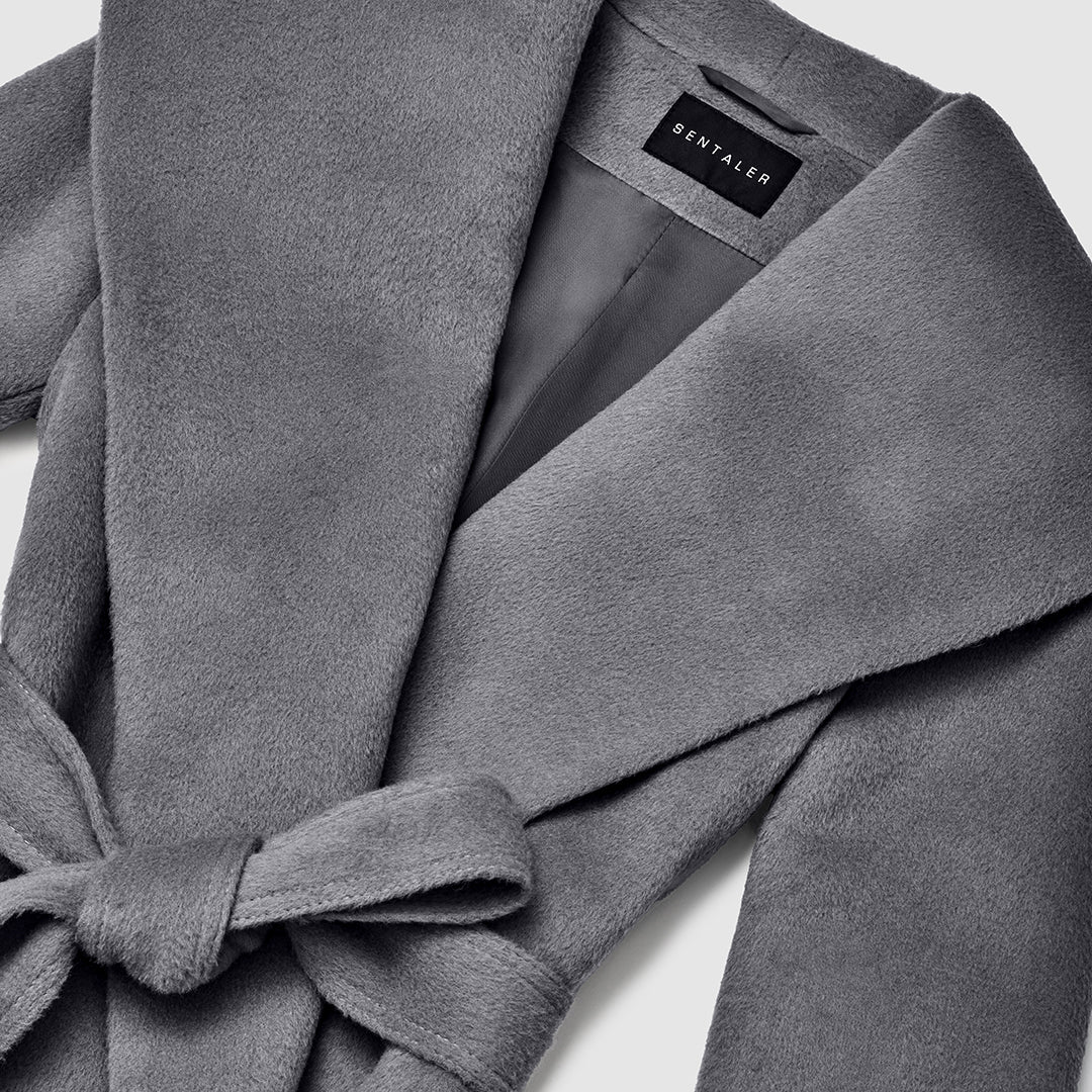 Mid Length Shawl Collar Wrap Graphite Coat SENTALER