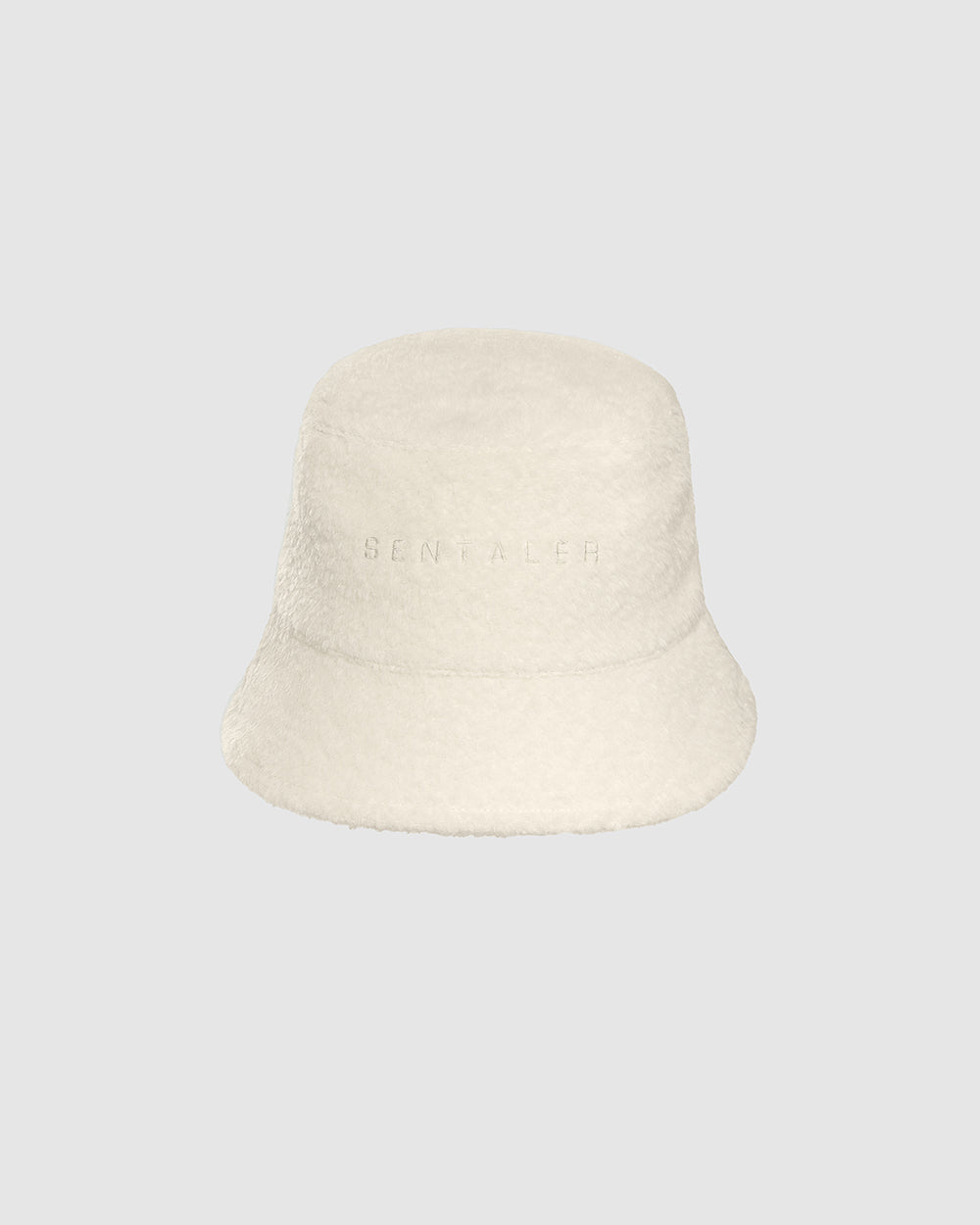 Sentaler Bouclé Alpaca Bucket Ivory Hat in Bouclé Alpaca wool. Seen as off figure.