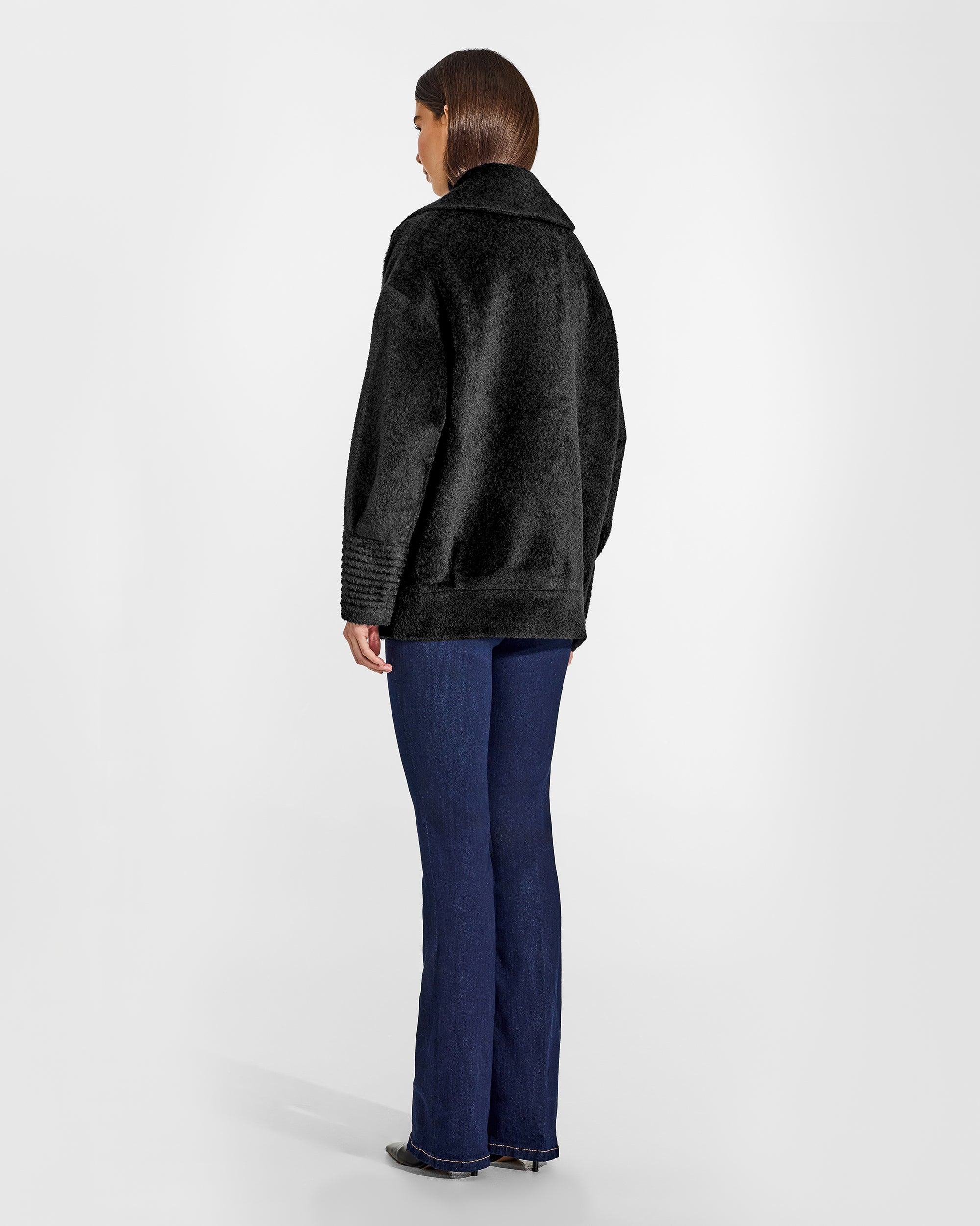 Bouclé Alpaca Aviator Black Jacket | SENTALER