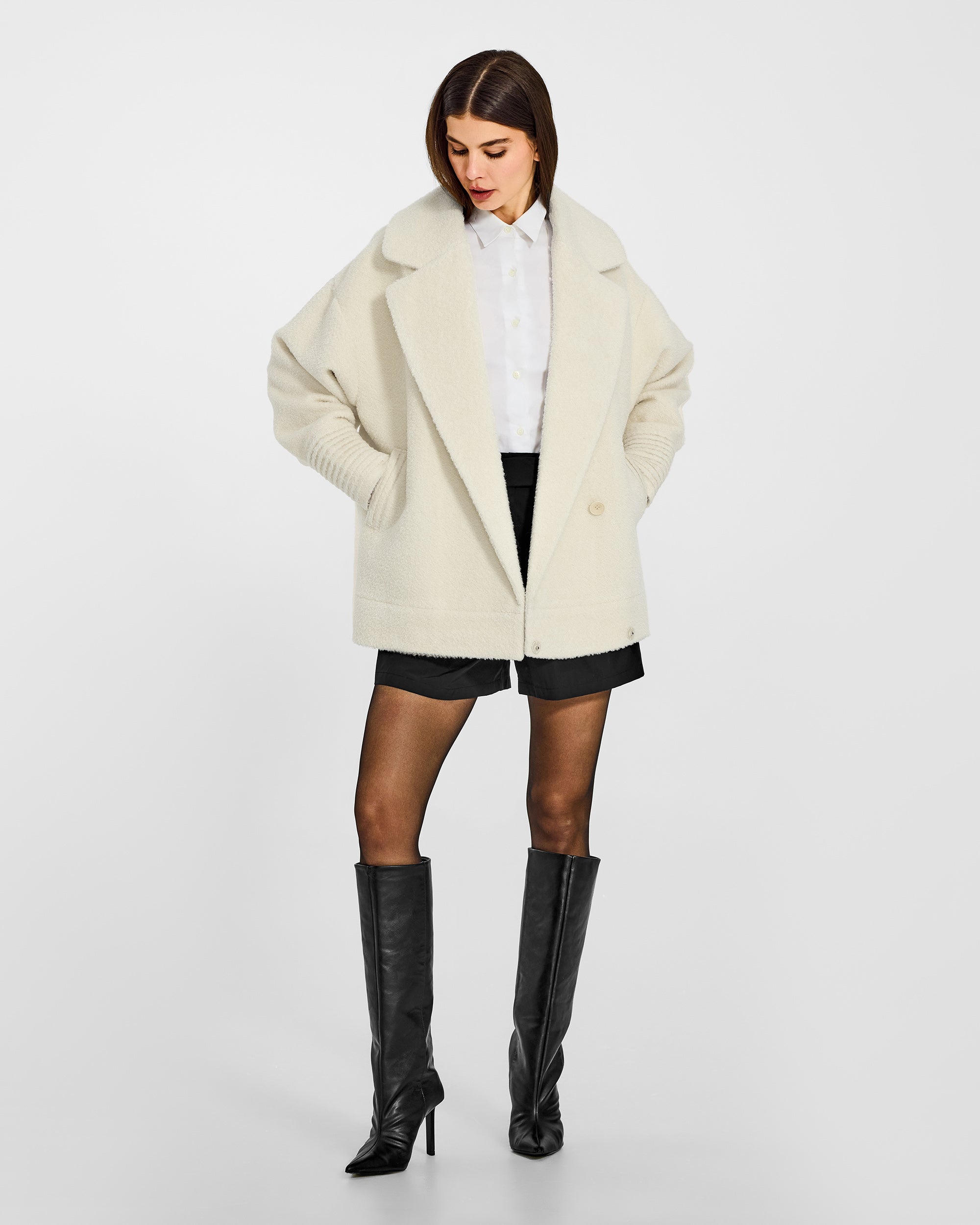 Bouclé Alpaca Aviator Ivory Jacket | SENTALER