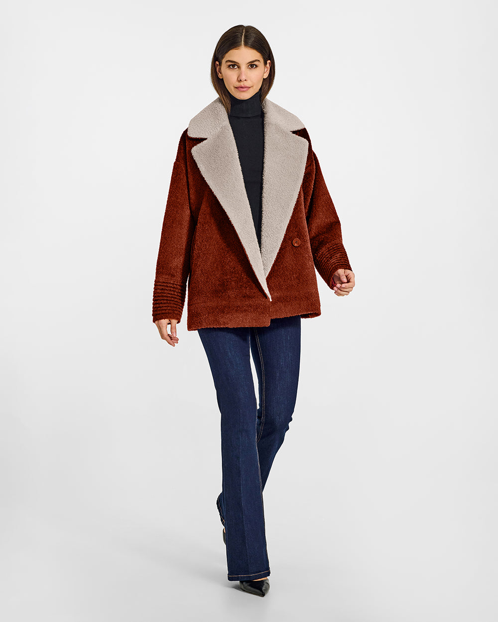 SENTALER Women Boucle Alpaca Dropped Shoulder Aviator Jacket