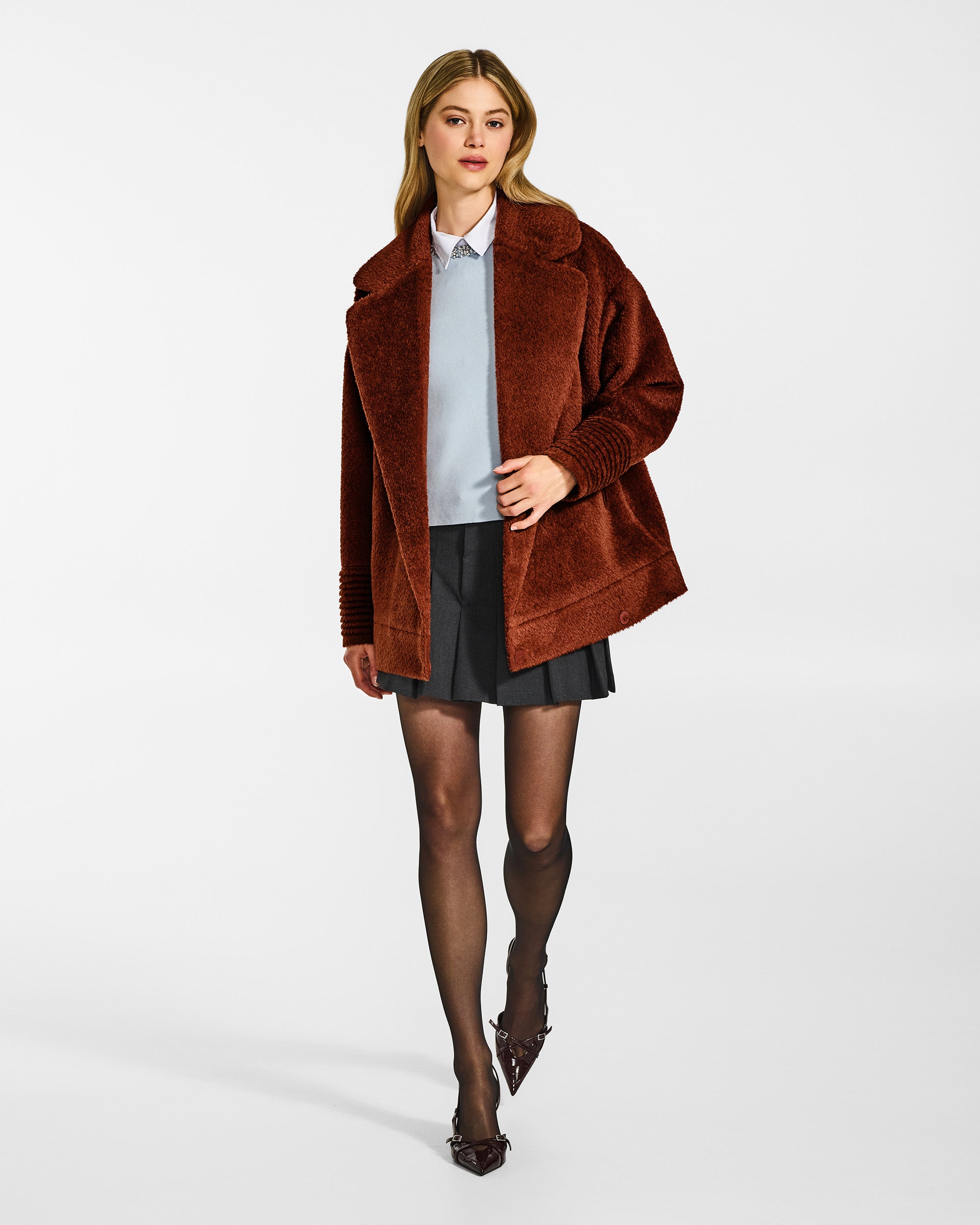 Bouclé Alpaca Aviator Rust Jacket | SENTALER