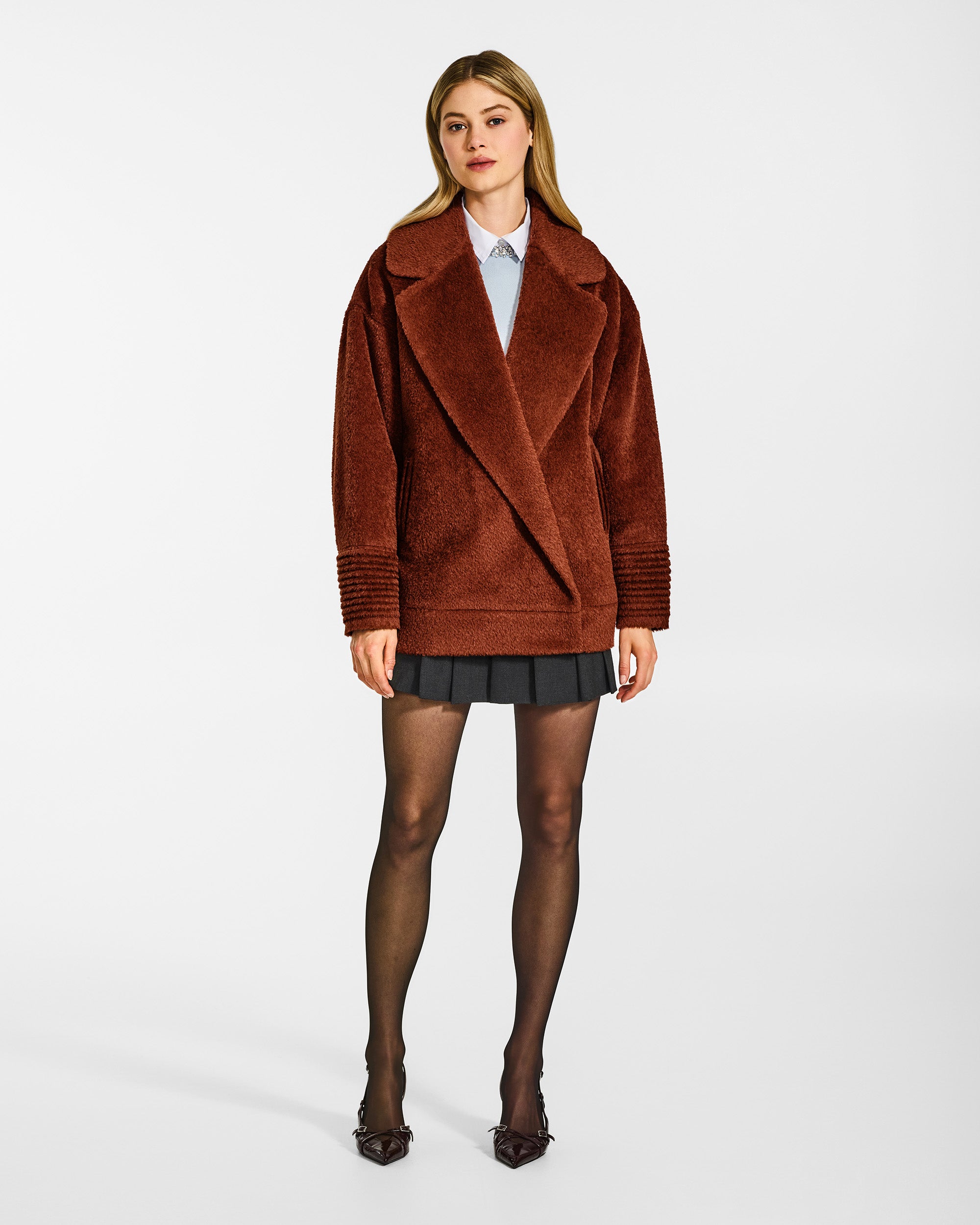 Bouclé Alpaca Aviator Rust Jacket | SENTALER