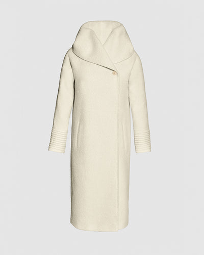 Sentaler Bouclé Alpaca Long Hooded Ivory Coat in Bouclé Alpaca wool. Seen as off figure.