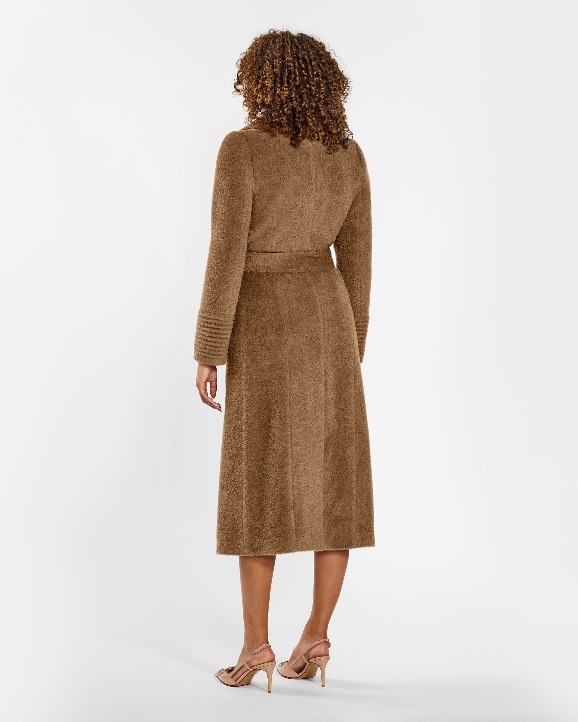 Bouclé Alpaca Notched Collar Wrap Dark Camel Coat | SENTALER