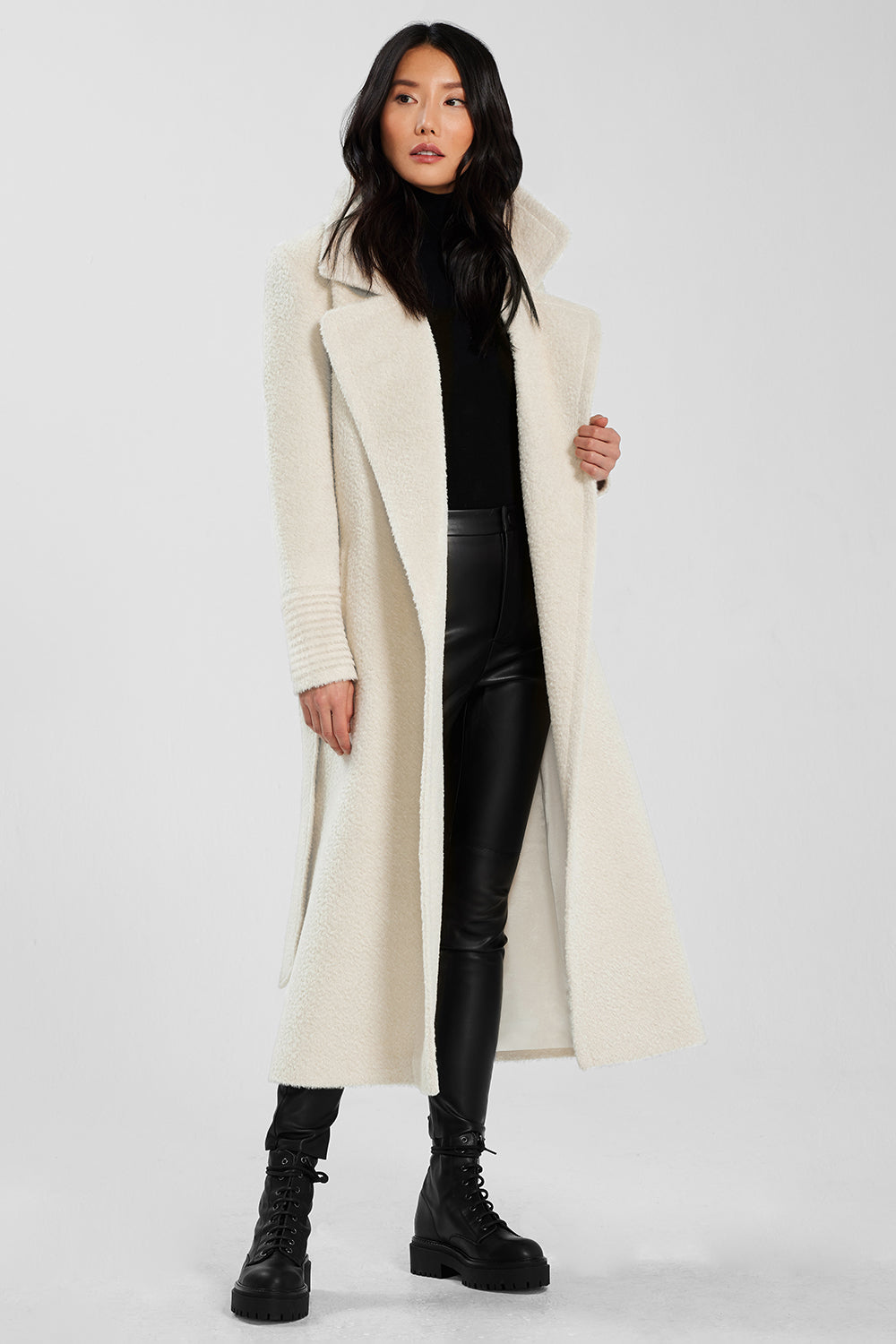 Bouclé Alpaca Long Hooded Coat