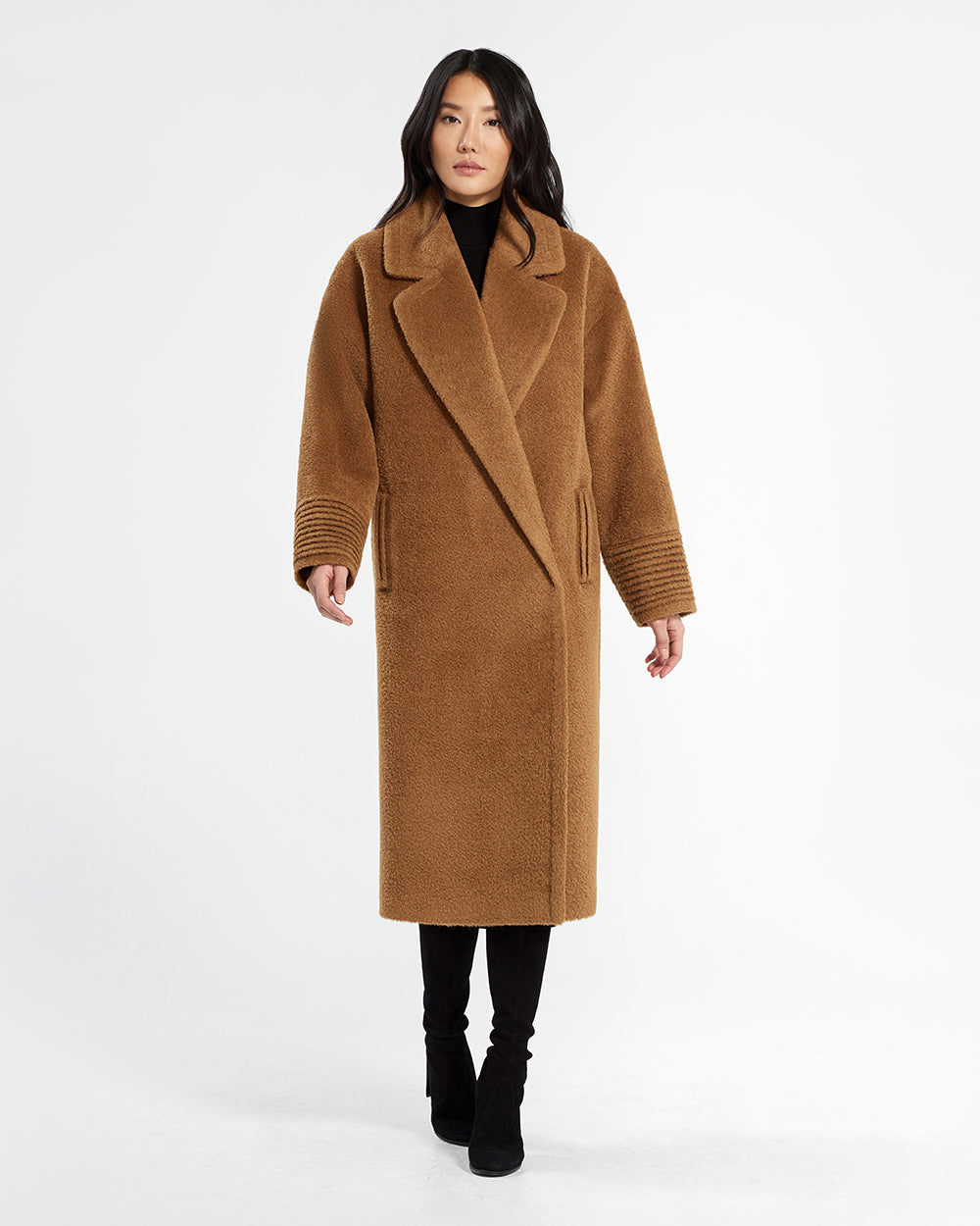 Alpaca Oversized Notched Collar Caramel Café Coat | SENTALER