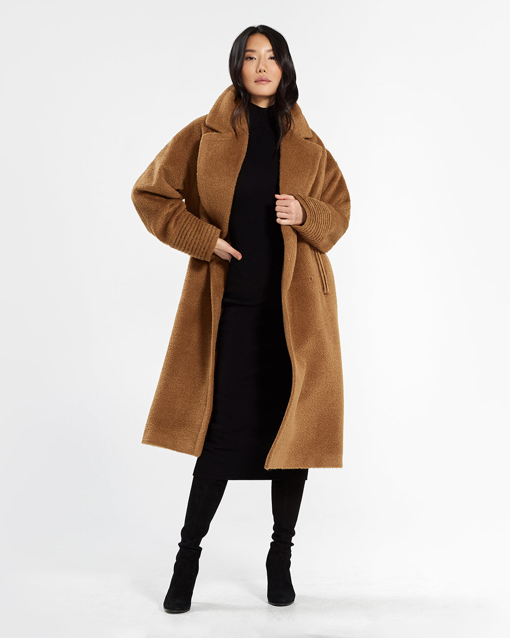 Alpaca Oversized Notched Collar Caramel Café Coat | SENTALER