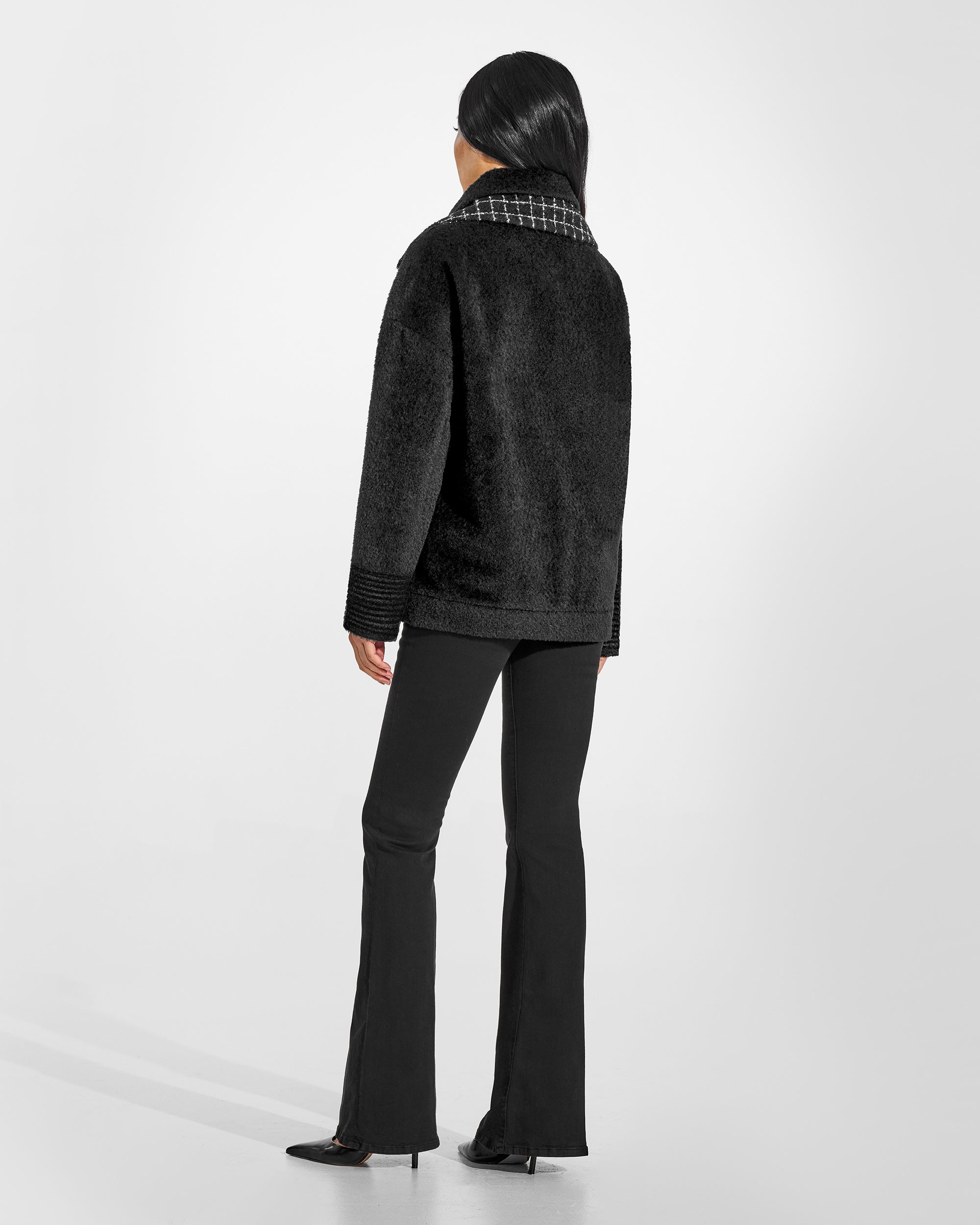 Bouclé Alpaca Double Collar Black Bomber | SENTALER