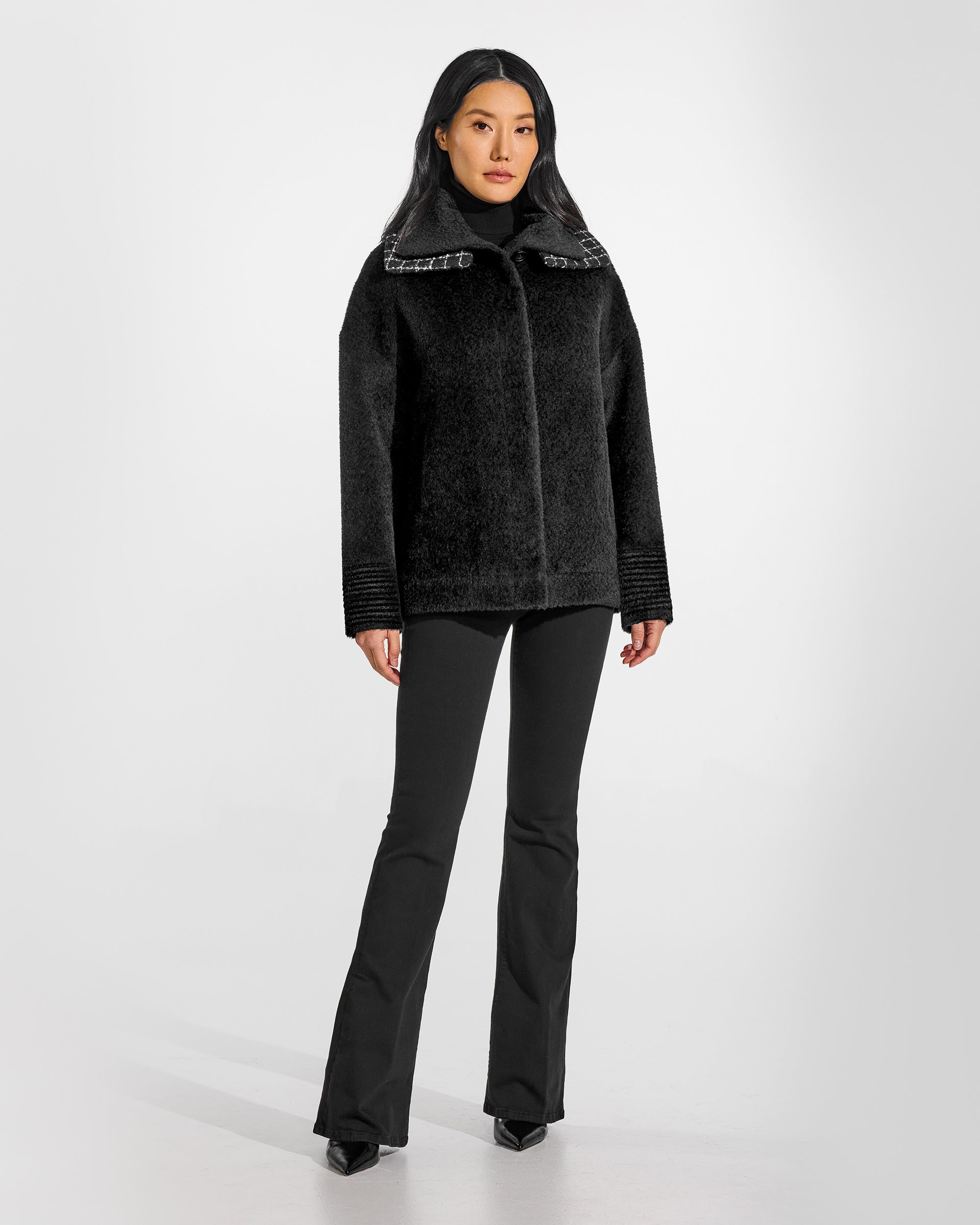 Bouclé Alpaca Double Collar Black Bomber | SENTALER