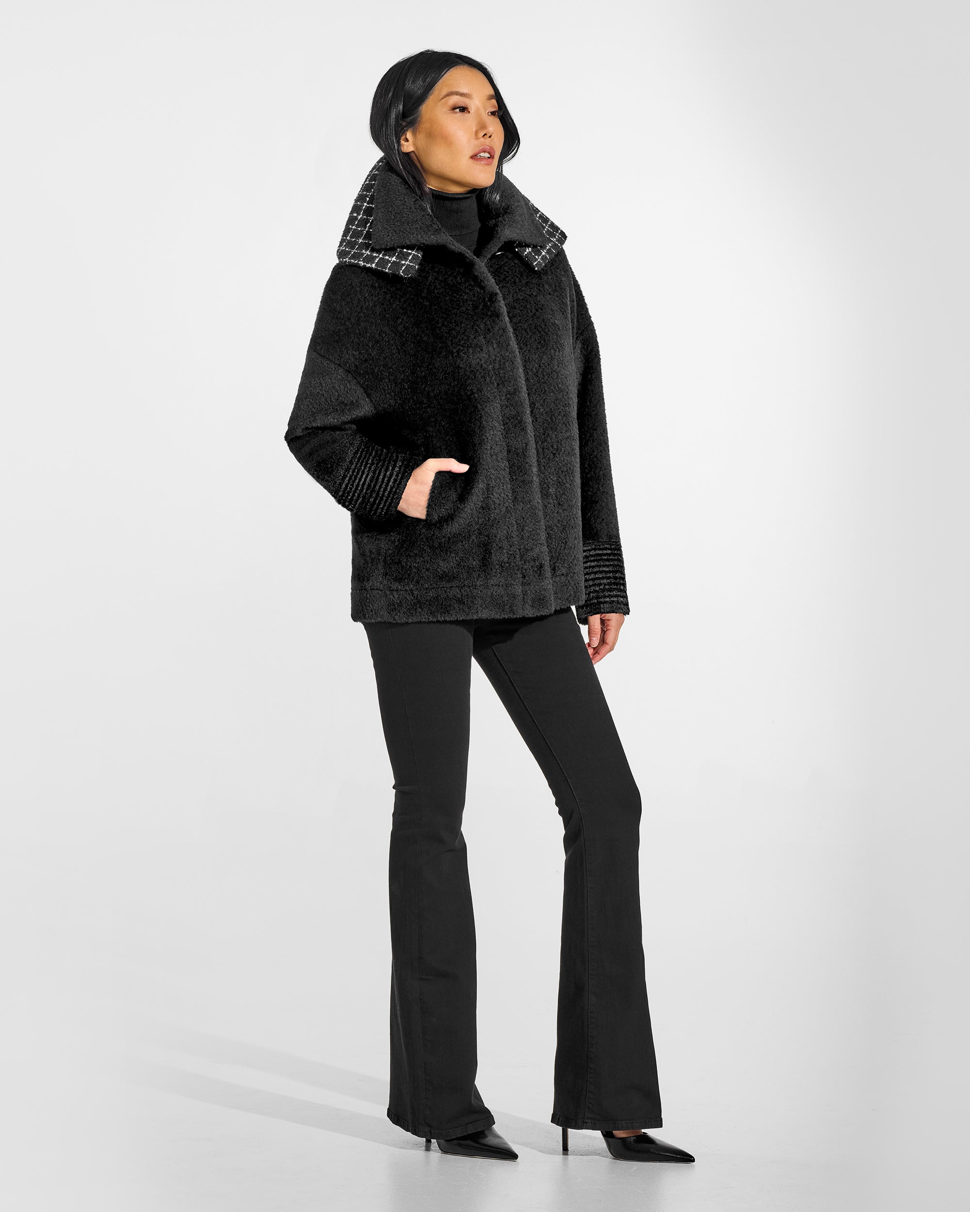 Bouclé Alpaca Double Collar Black Bomber | SENTALER