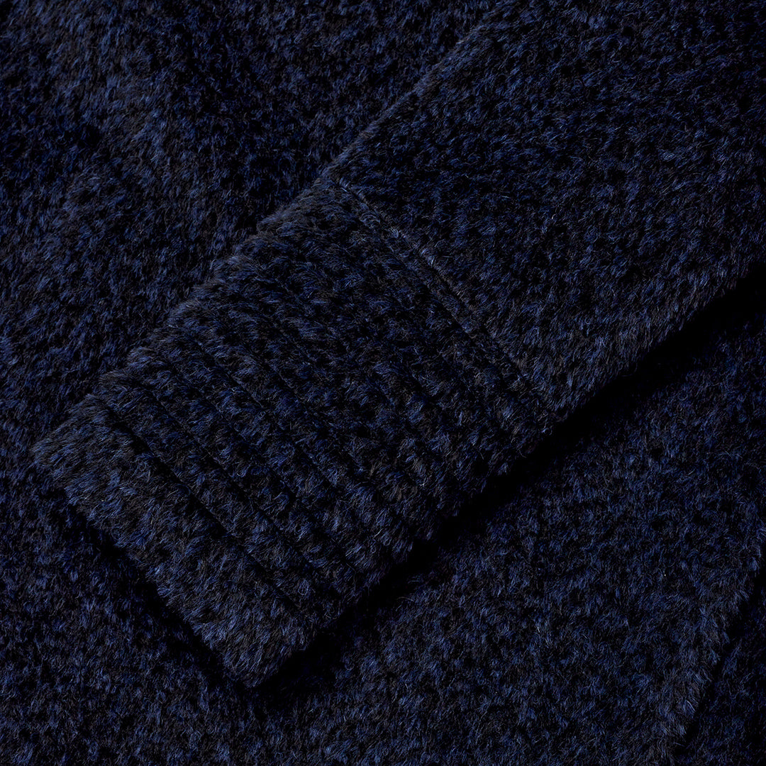 Bouclé Long Notched Collar Wrap Coat - Midnight Blue – SENTALER