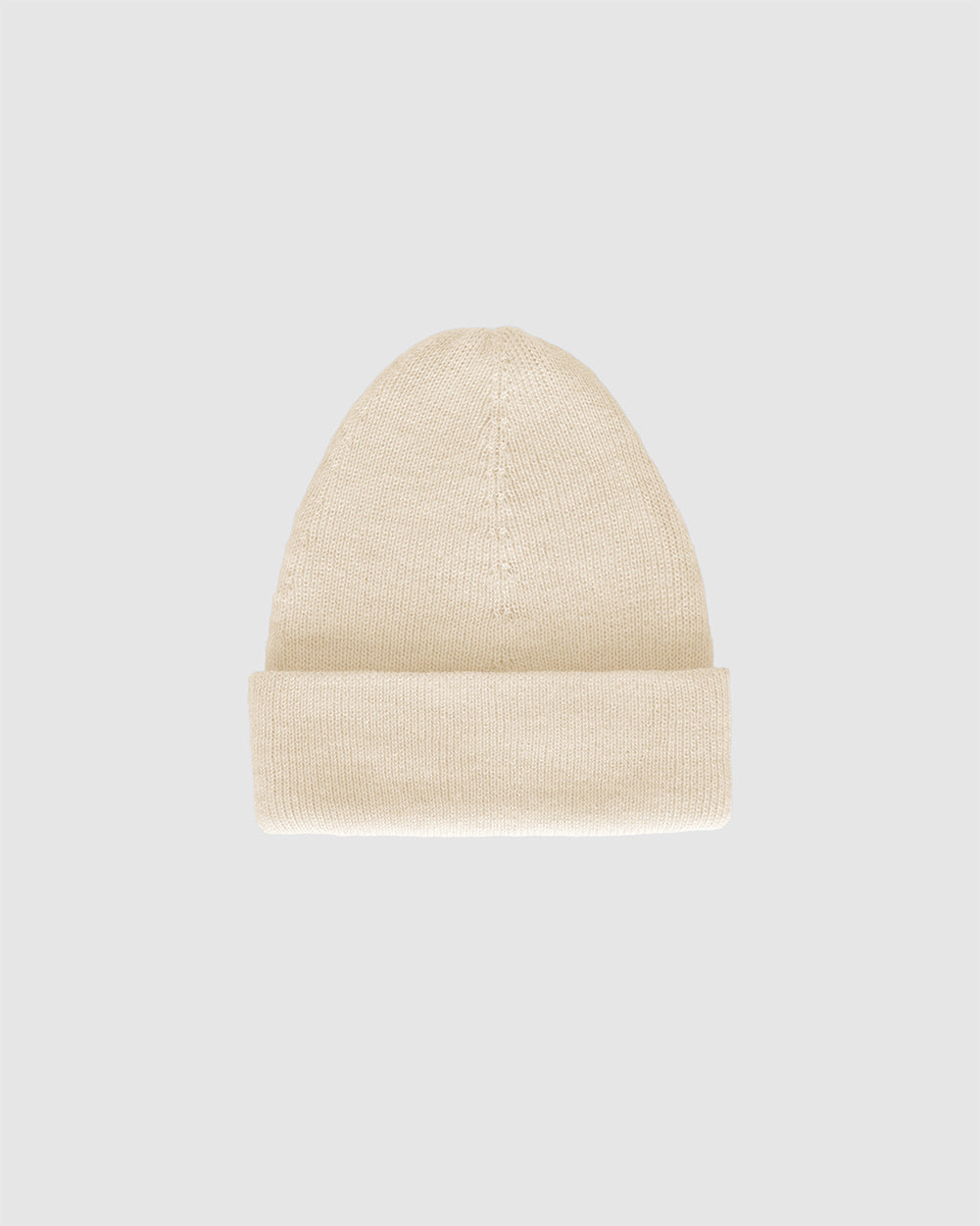 Sentaler Classic Alpaca Ivory White Beanie in Baby Alpaca wool. Seen as off figure with cuffed brim.