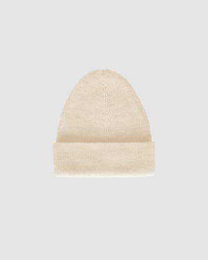 Sentaler classic ivory beanie made from baby alpaca yarn, displayed on a white background.