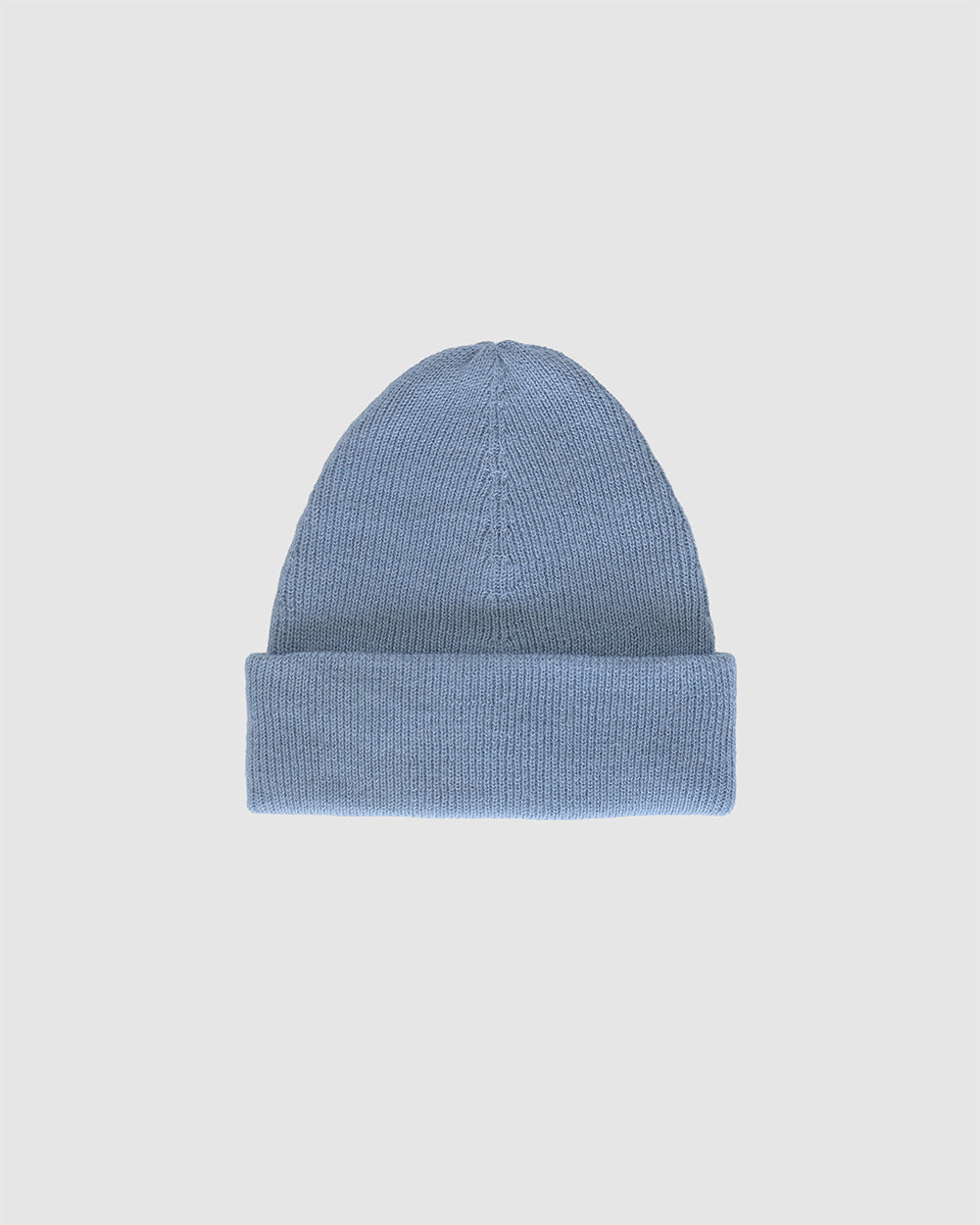 Sentaler Classic Alpaca Powder Blue Beanie in Baby Alpaca wool. Seen as cuffed off figure.