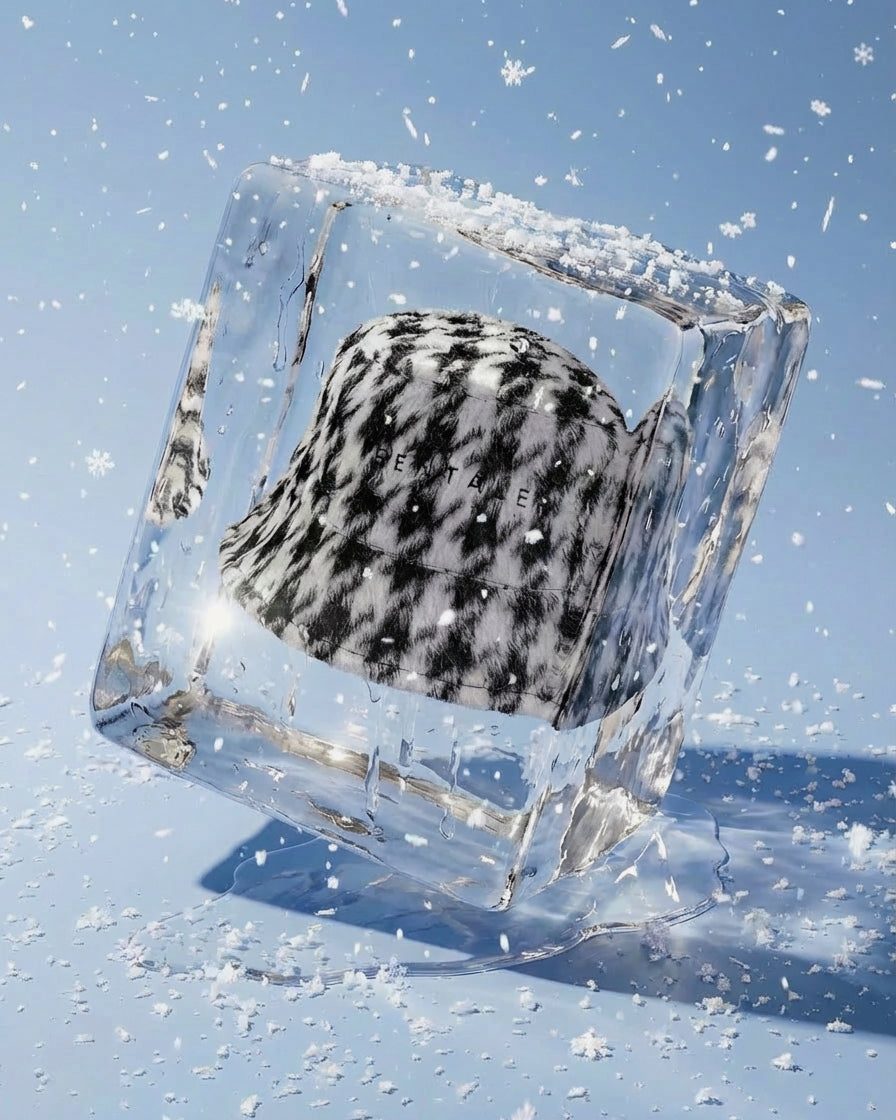 Sentaler Texture Suri Alpaca Black & White Houndstooth Bucket Hat in Bouclé Alpaca wool, displayed on a white background.