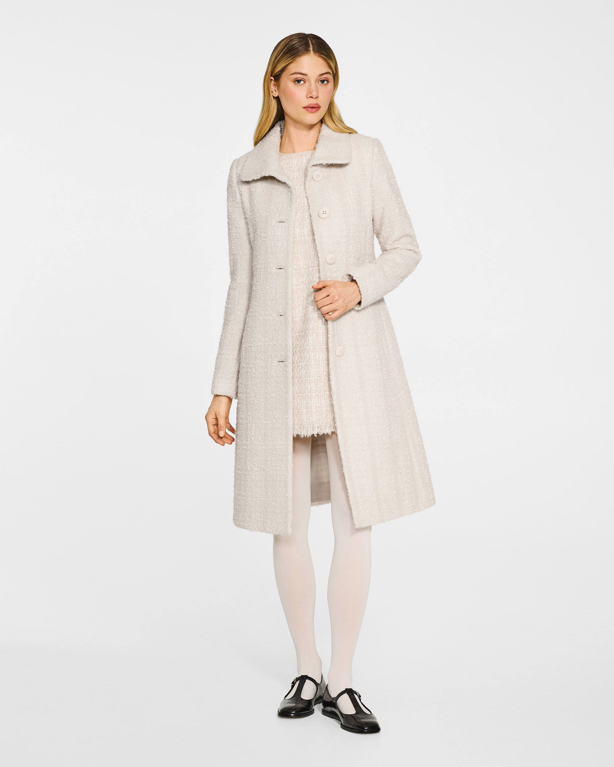 Glittered Tweed Suri Alpaca A-line Ivory Coat | SENTALER