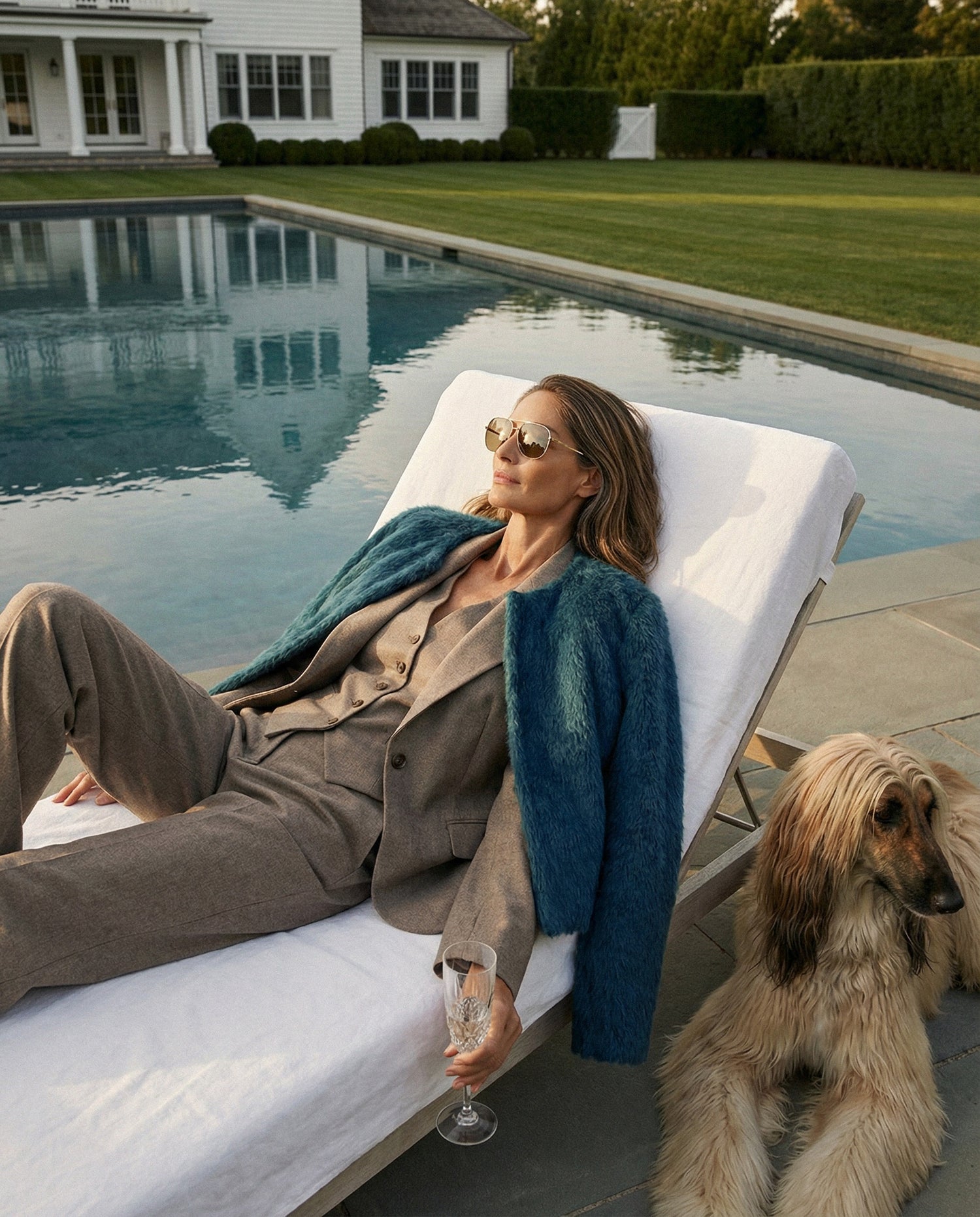 Side view of model wearing a Sentaler moto emerald green jacket made of textured suri alpaca wool, worn open.