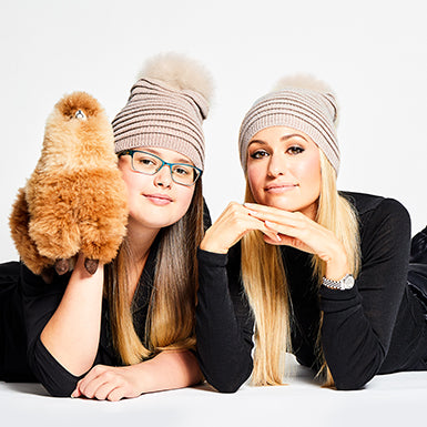 Bojana Sentaler and the SickKids Child Ambassador for #SENTALER4SickKids wearing Baby Alpaca Ribbed Hats.