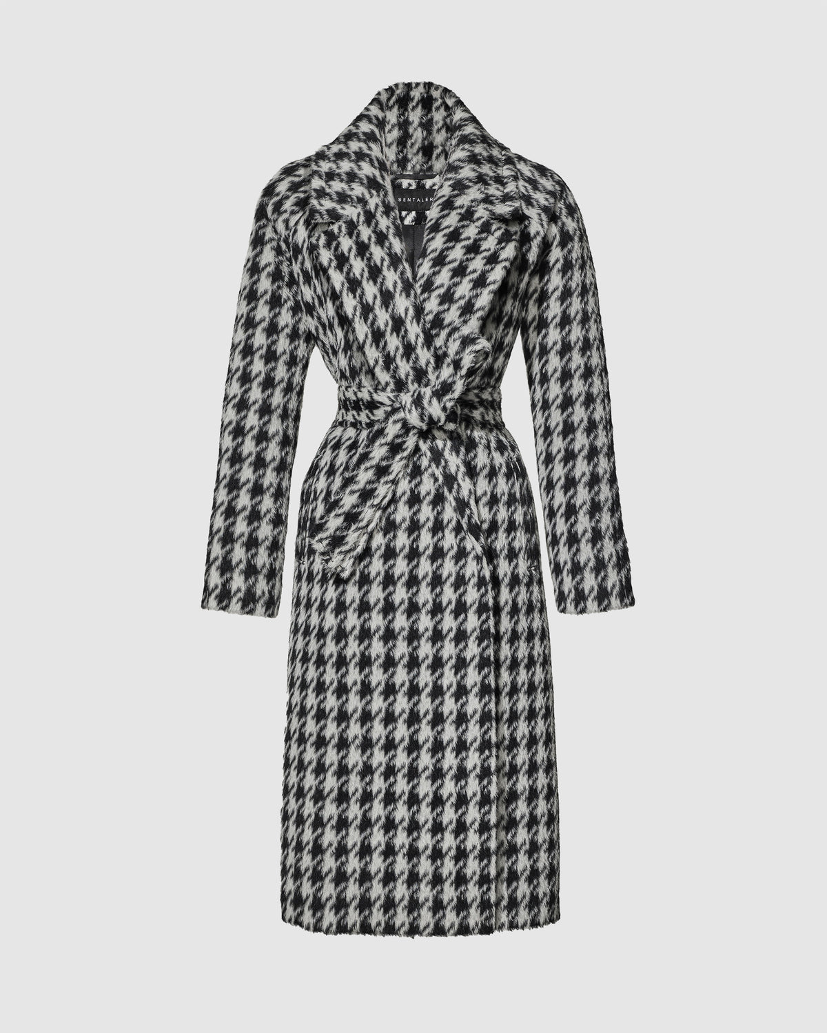 Houndstooth Suri Alpaca Long Raglan Sleeve Notched Collar Coat