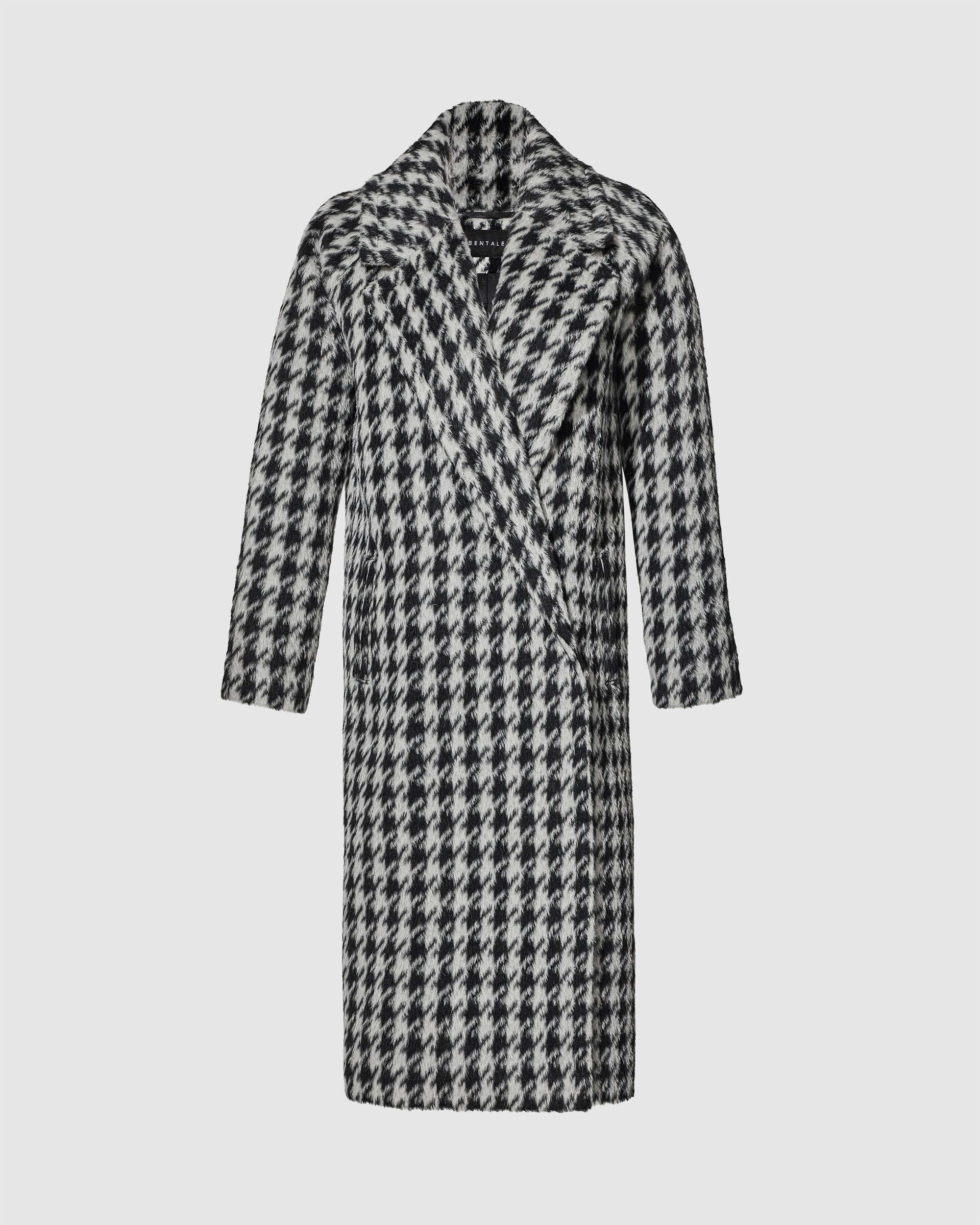 Suri Alpaca Long Raglan Sleeve Houndstooth Coat | SENTALER