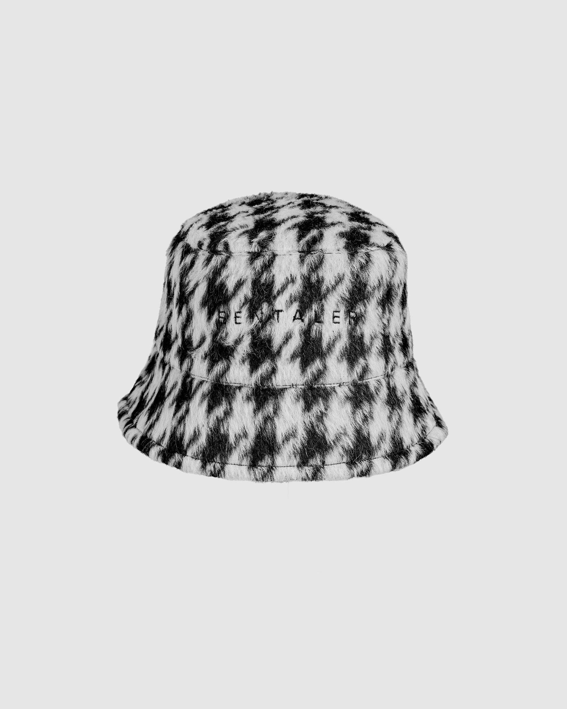Sentaler Suri Alpaca Bucket Black & White Houndstooth Hat, displayed on a white background.