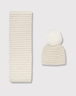 Sentaler kids ivory accessories set made from Baby Alpaca fabric, displayed on a white background.