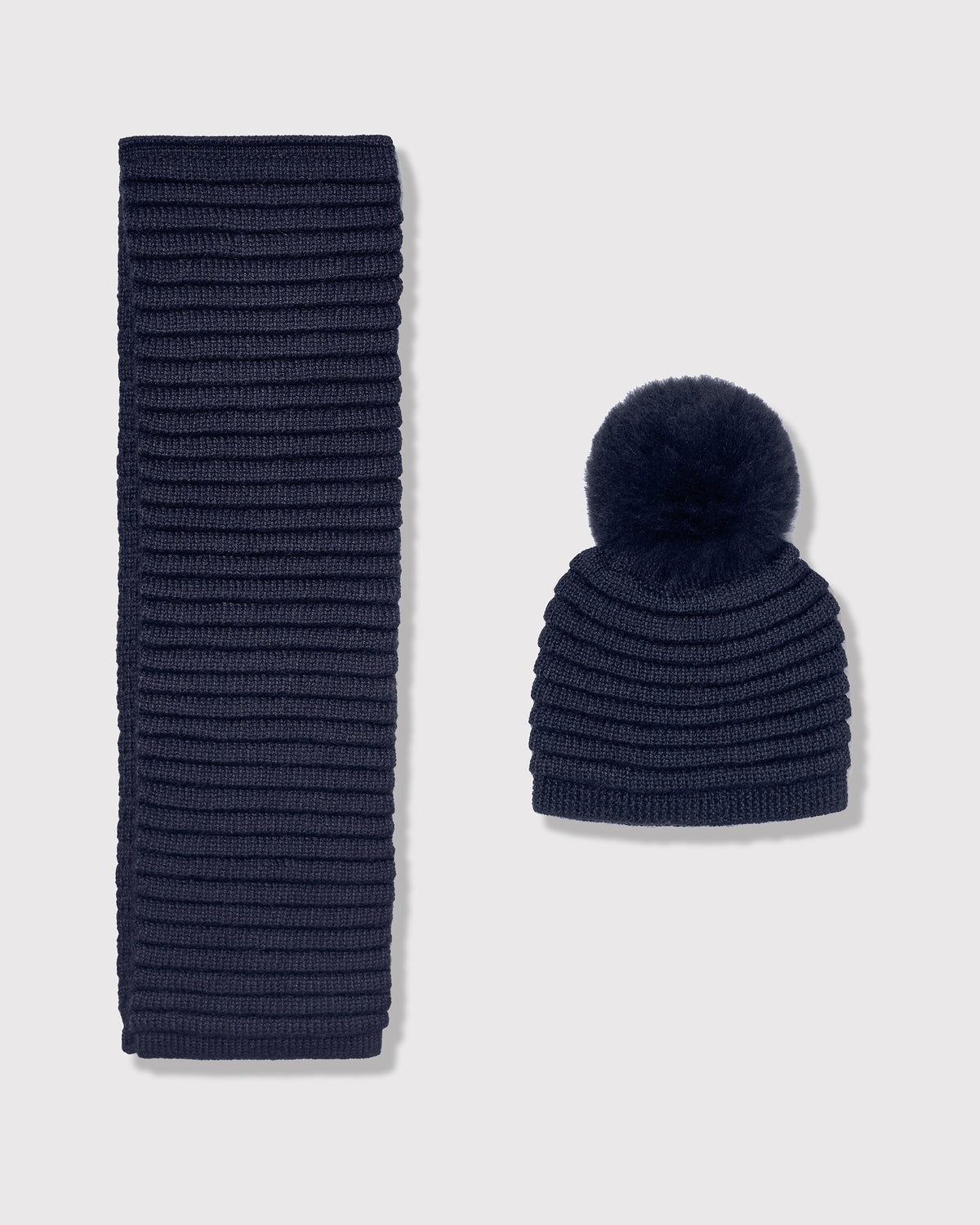 Fur Pompon Ribbed Accessory Set