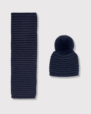 Sentaler kids navy accessories set made from Baby Alpaca fabric, displayed on a white background.