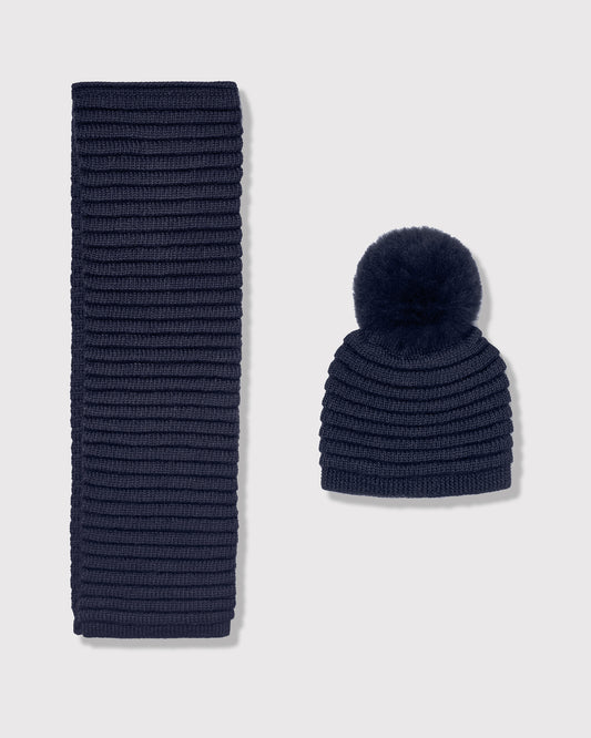 Sentaler kids navy accessories set made from Baby Alpaca fabric, displayed on a white background.