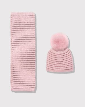 Sentaler kids pink accessories set made from Baby Alpaca fabric, displayed on a white background.