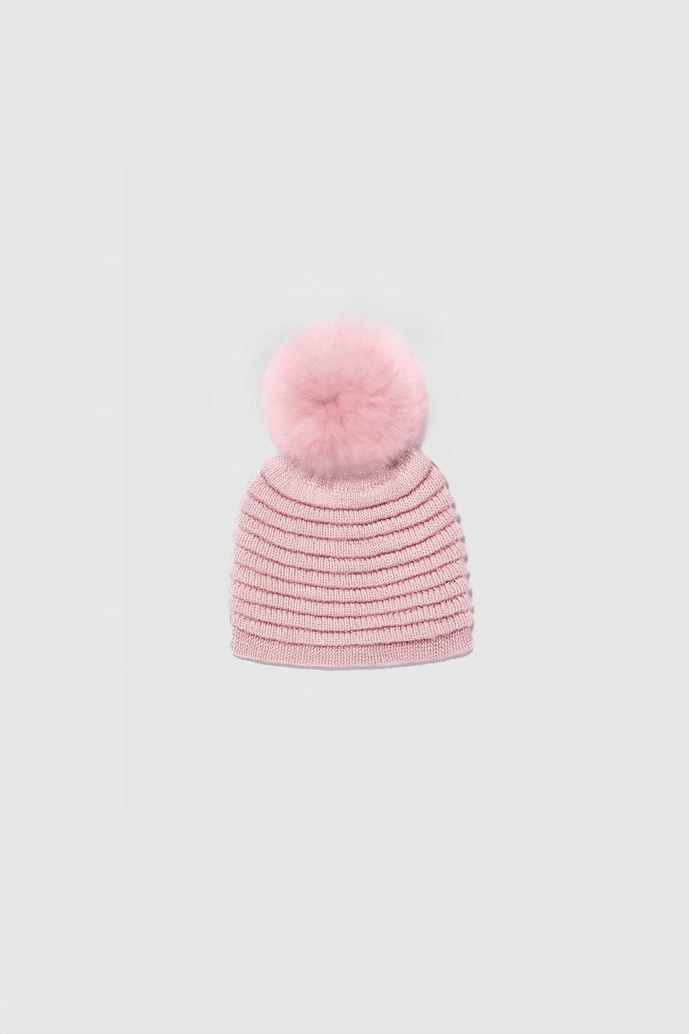 Kids Ribbed Pink Hat with Fur Pompon (4-5 Years)