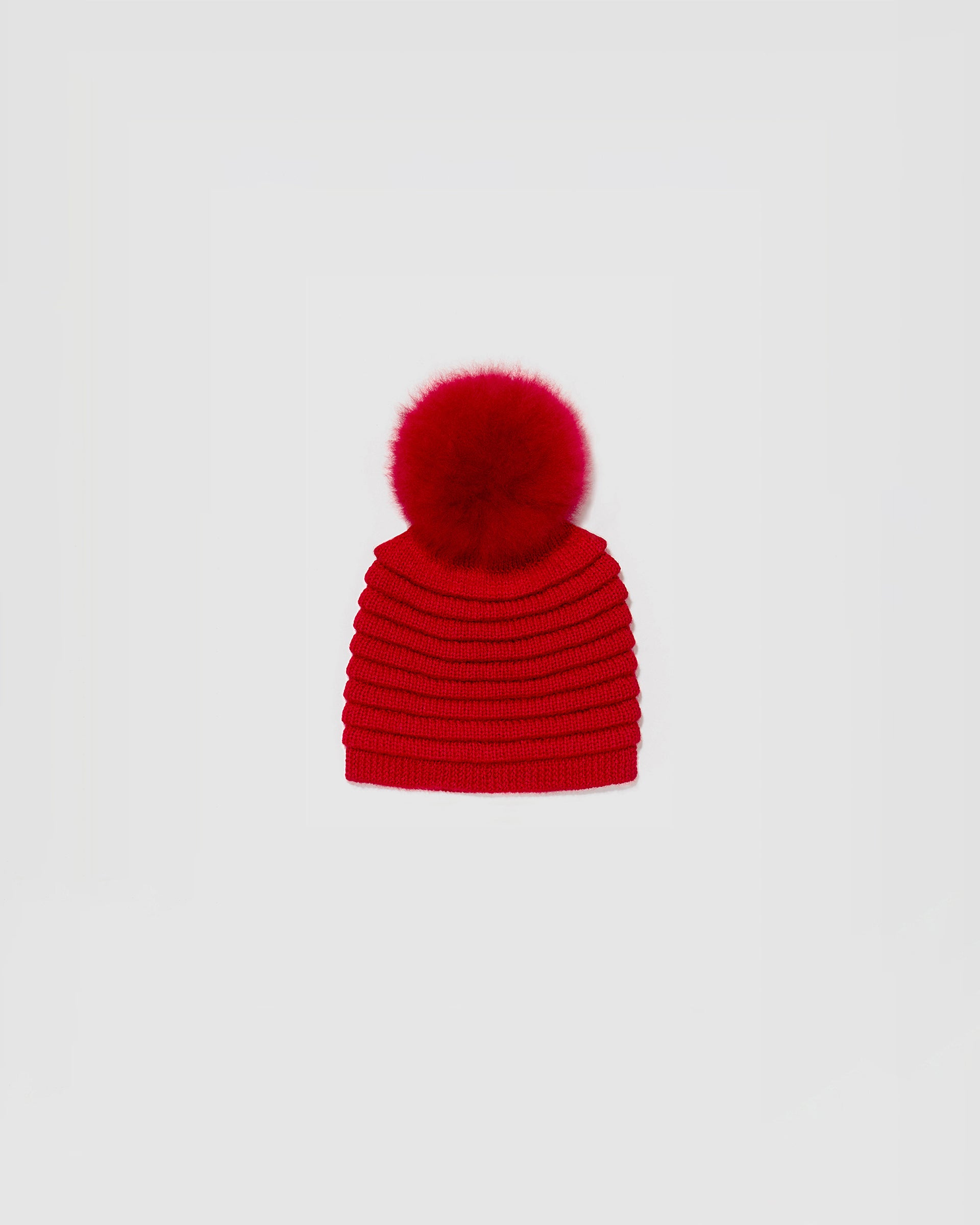 Ribbed Hat Oversized Fur Pompon