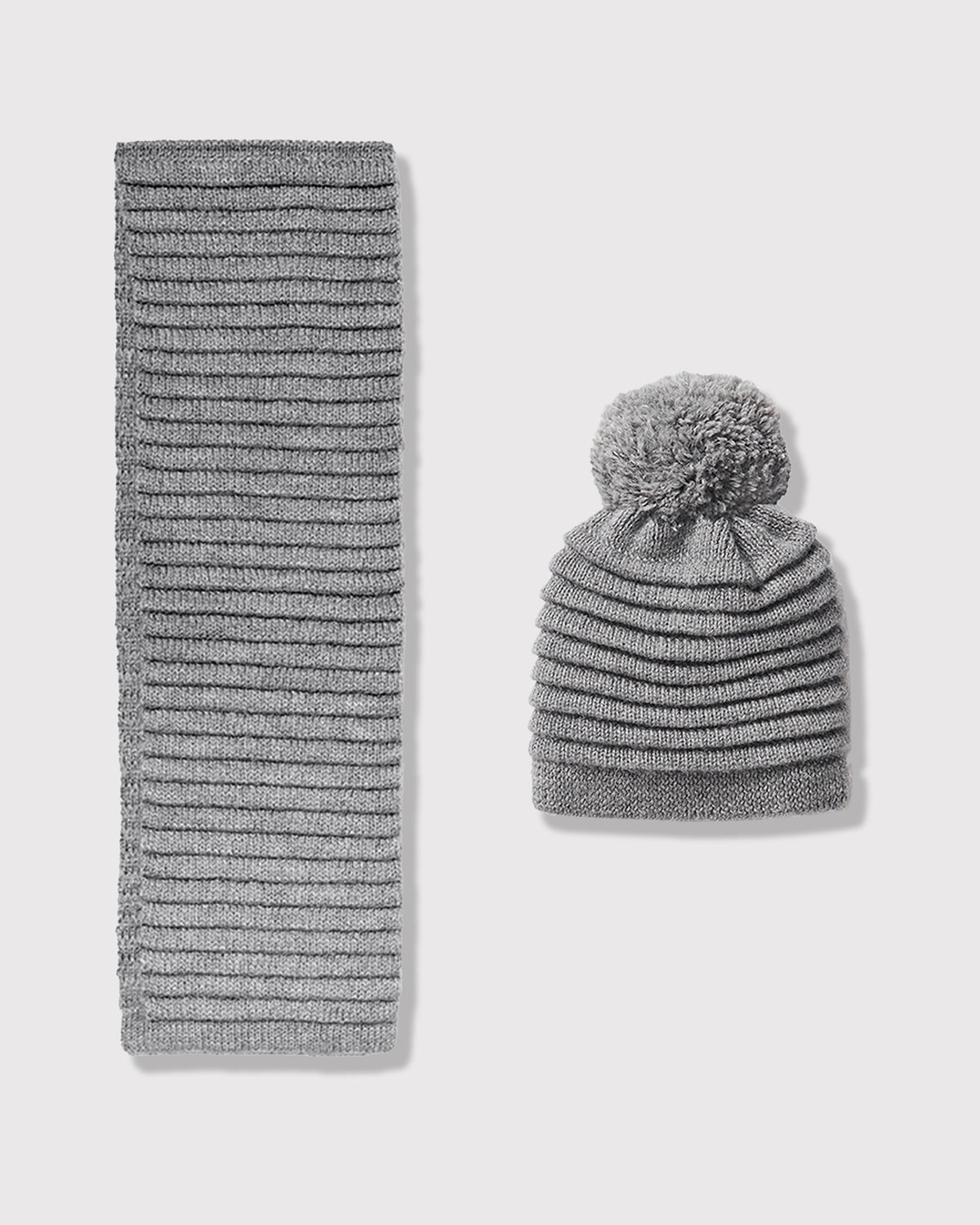 Knit Pompon Ribbed Accessory Set