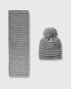 Sentaler kids grey accessories set made from Baby Alpaca fabric, displayed on a white background.