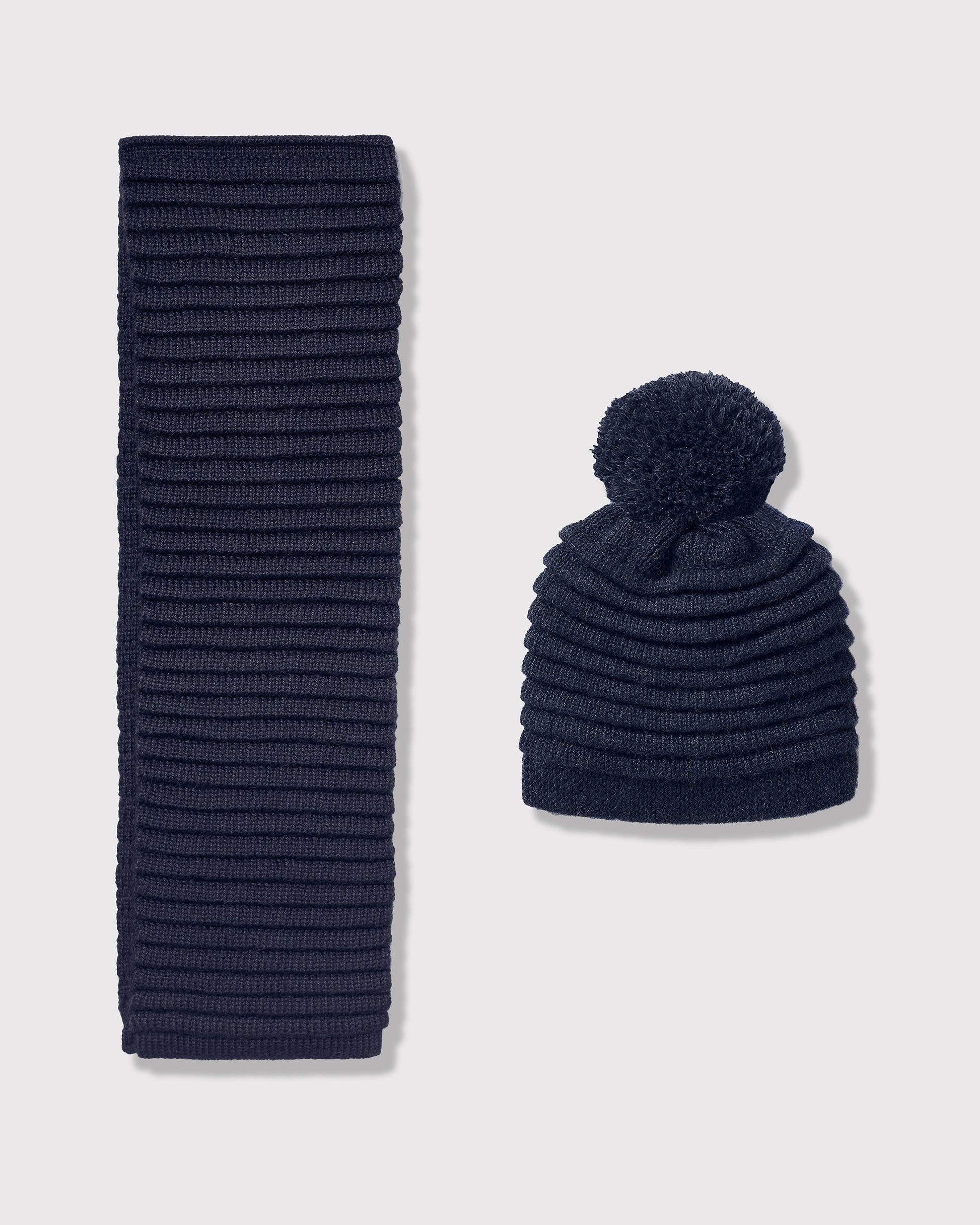 Sentaler kids navy accessories set made from Baby Alpaca fabric, displayed on a white background.