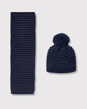 Sentaler kids navy accessories set made from Baby Alpaca fabric, displayed on a white background.