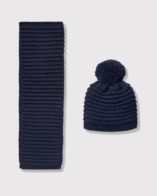 Sentaler kids navy accessories set made from Baby Alpaca fabric, displayed on a white background.