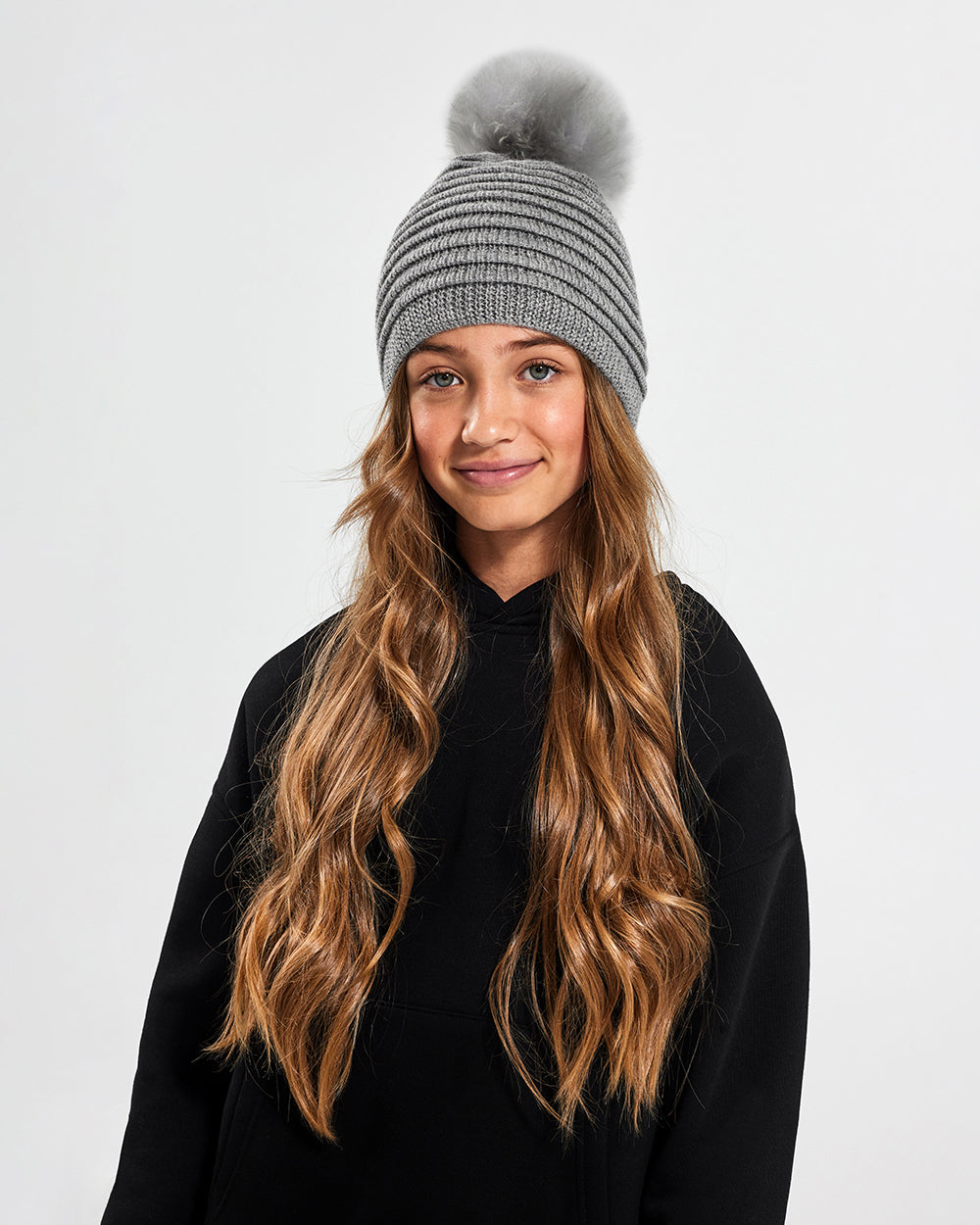 Hand knitted Alpaca and Wool Beanie with real FOX FUR shop Pompom