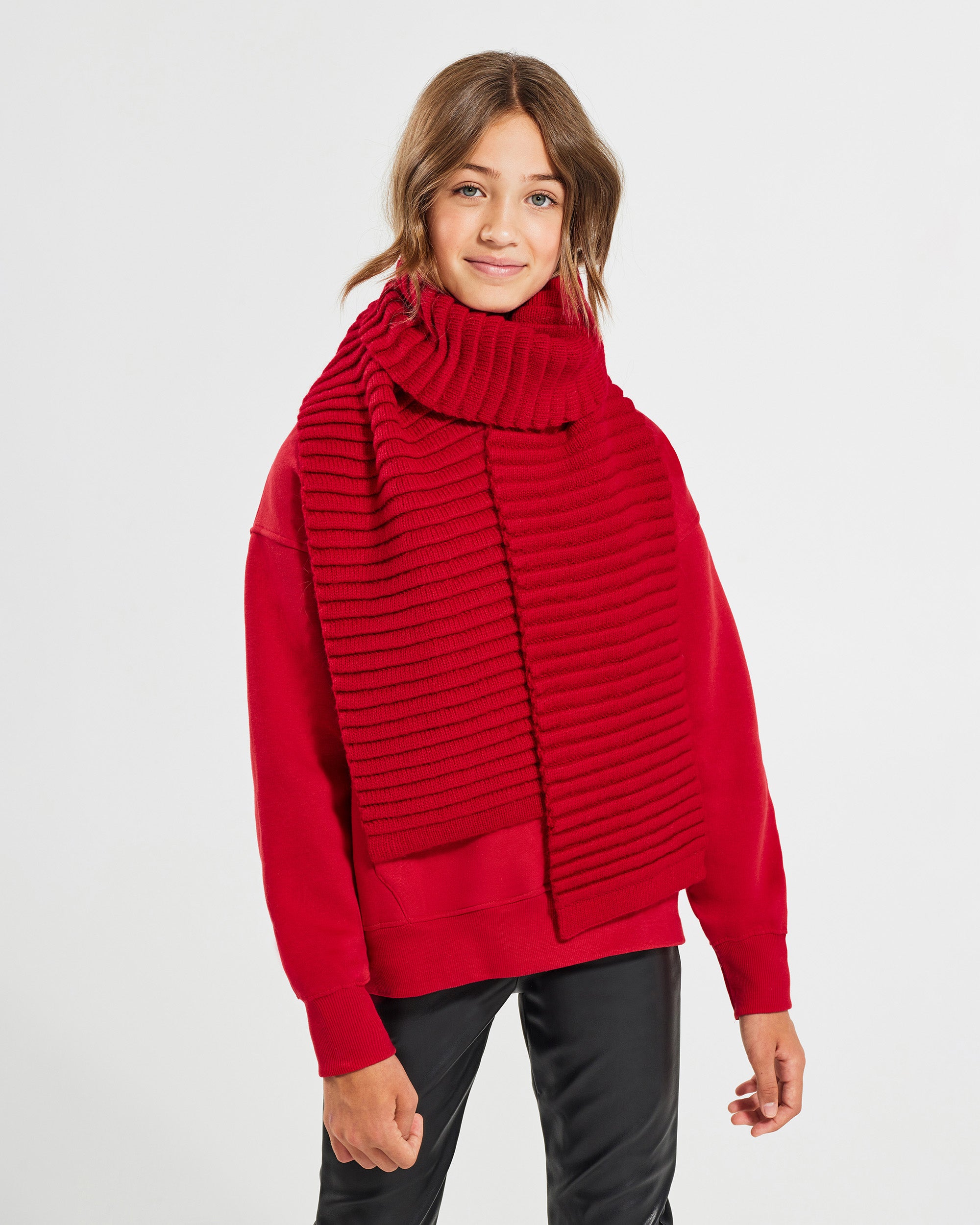 Kids Baby Alpaca Ribbed Scarf (6-14) - Red – SENTALER